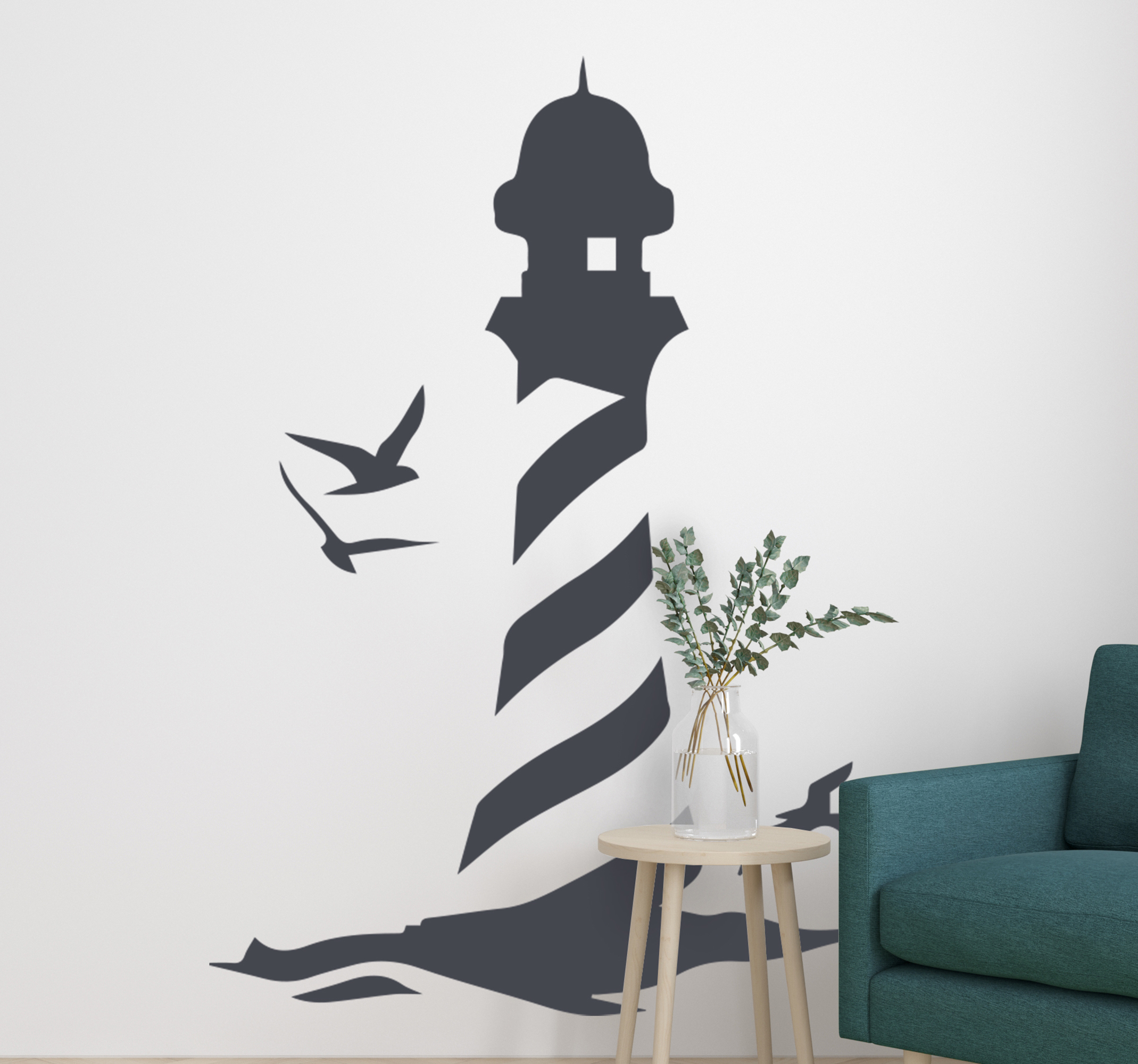 Tenstickers Vuurtoren op zee nautische muursticker woonkamer
