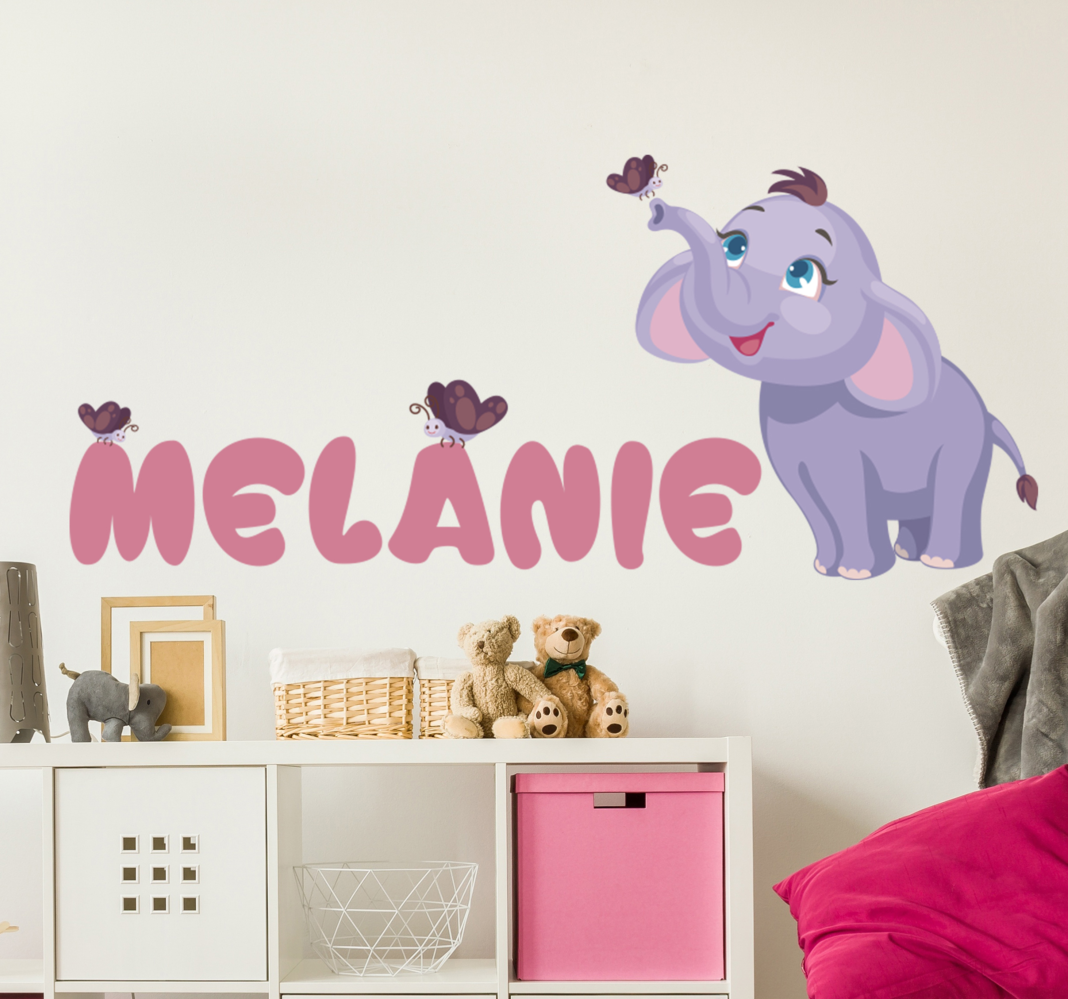 Tenstickers Gepersonaliseerde naam baby olifant sticker