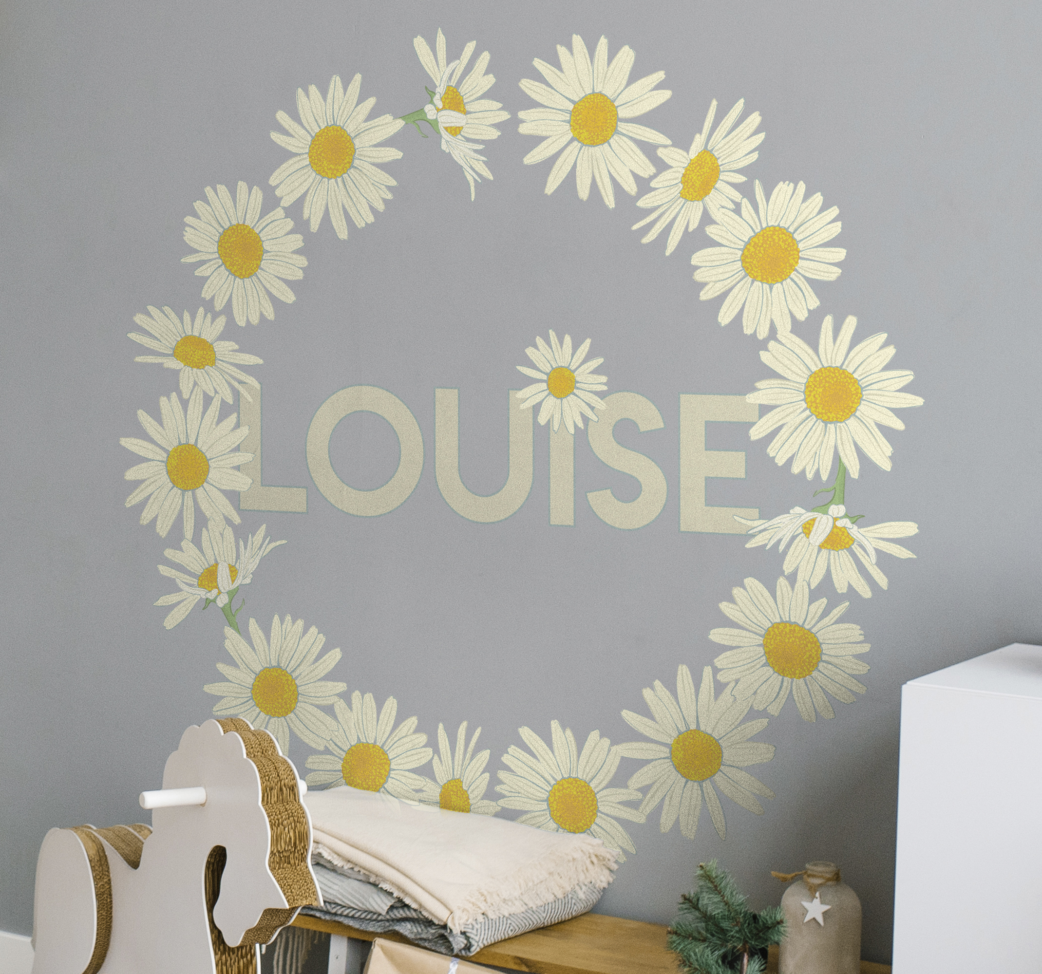 Tenstickers Daisy crown met naam custom zelfklevende sticker