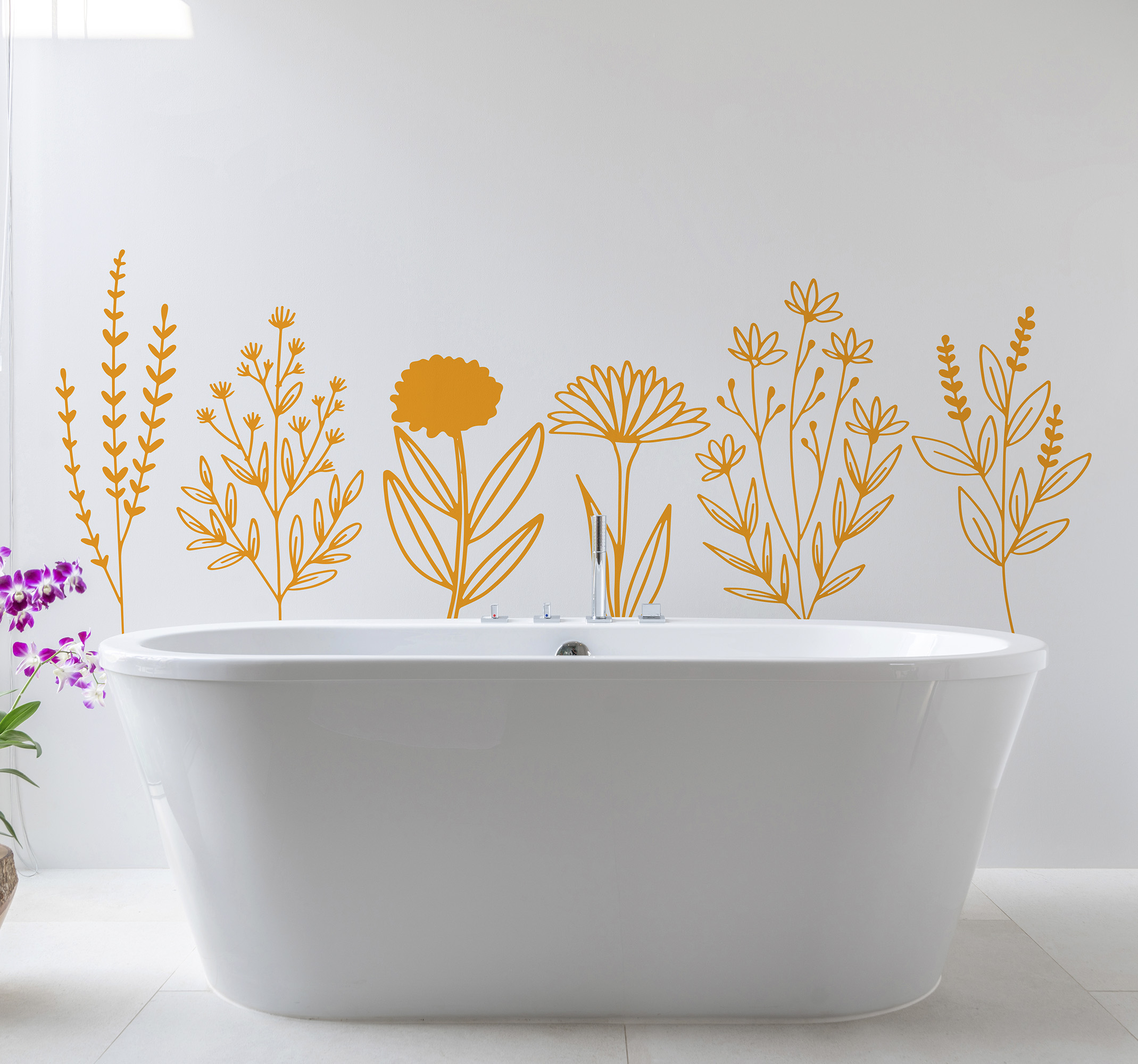 Tenstickers Gele plant bloem muursticker