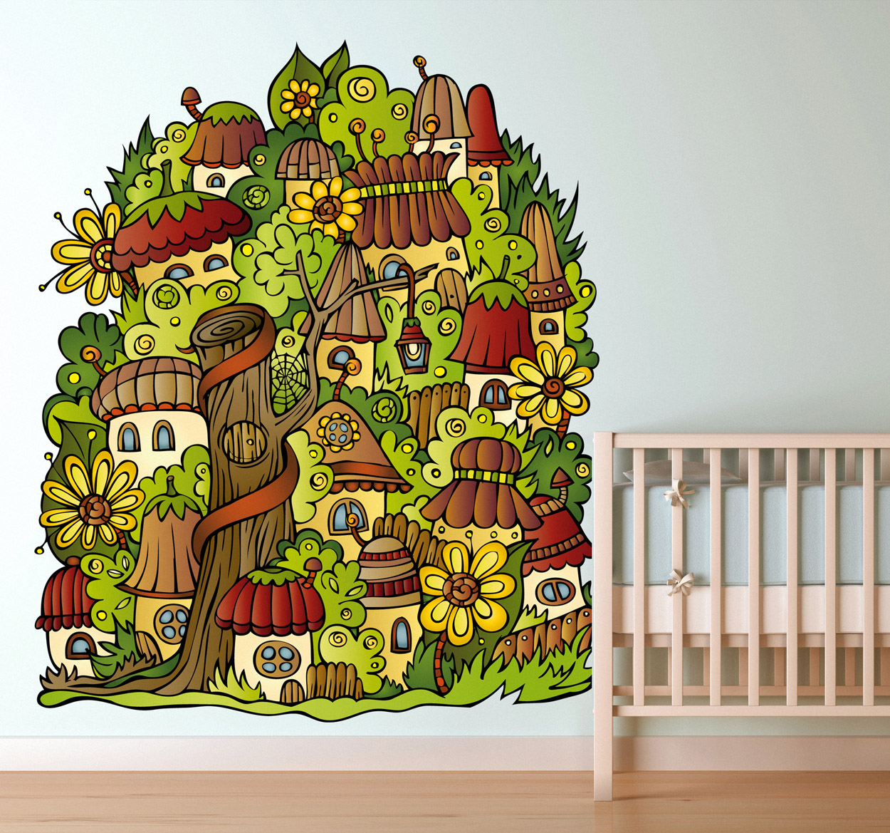 Tenstickers Sticker kinderkamer bos dorp