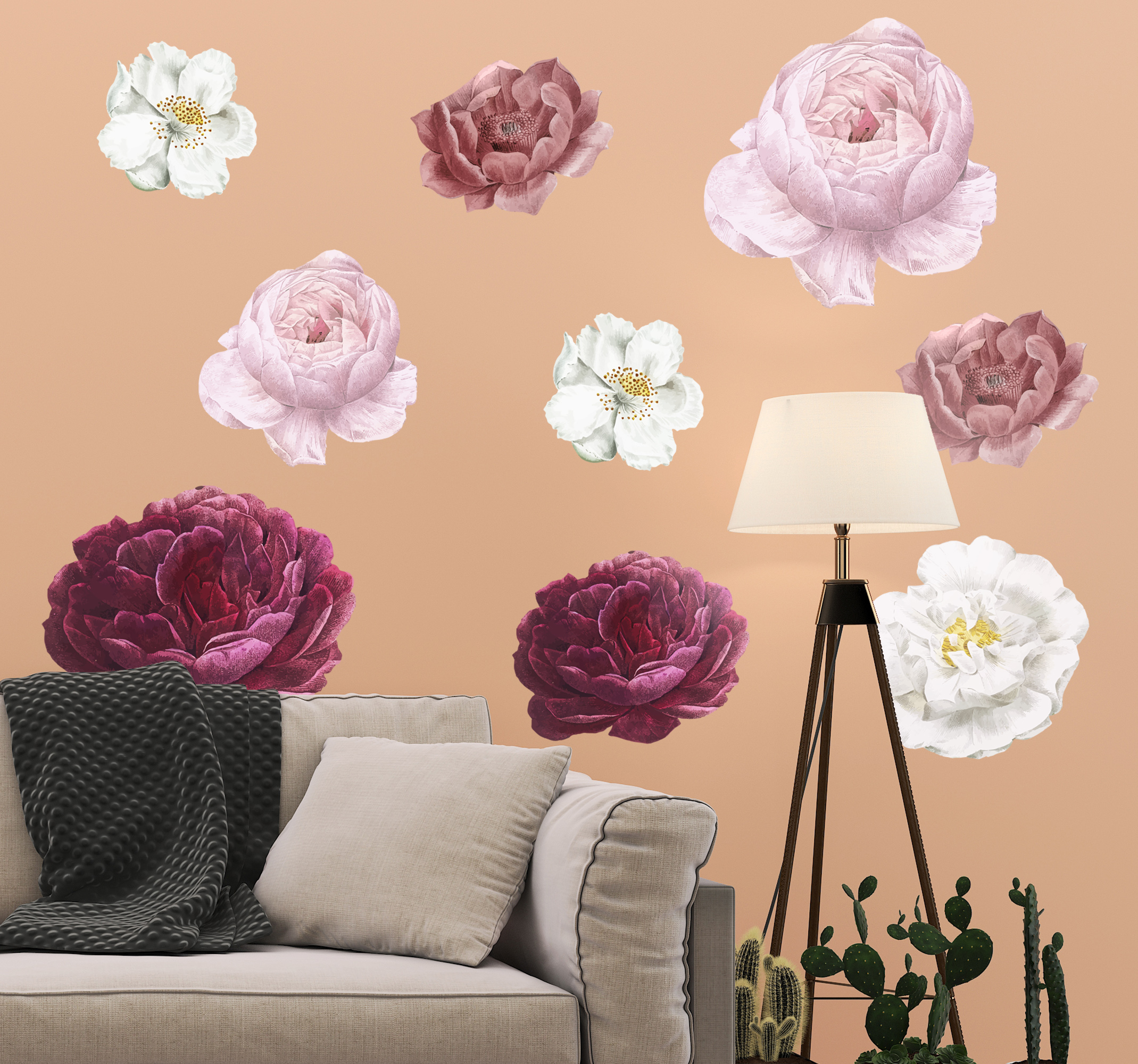 Tenstickers Roze en witte bloemen muursticker