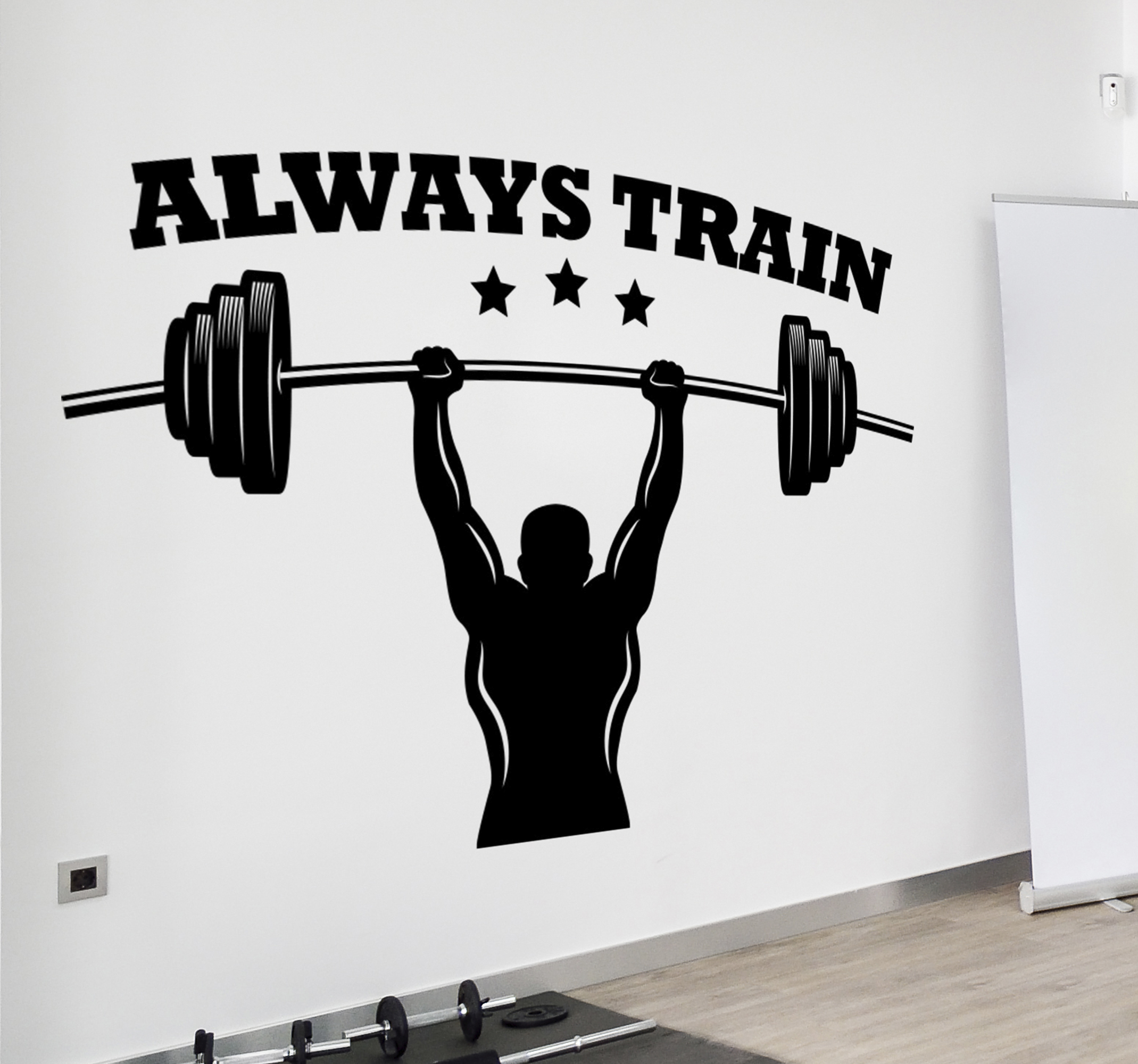 Tenstickers Gym hand met halter en tekst muursticker