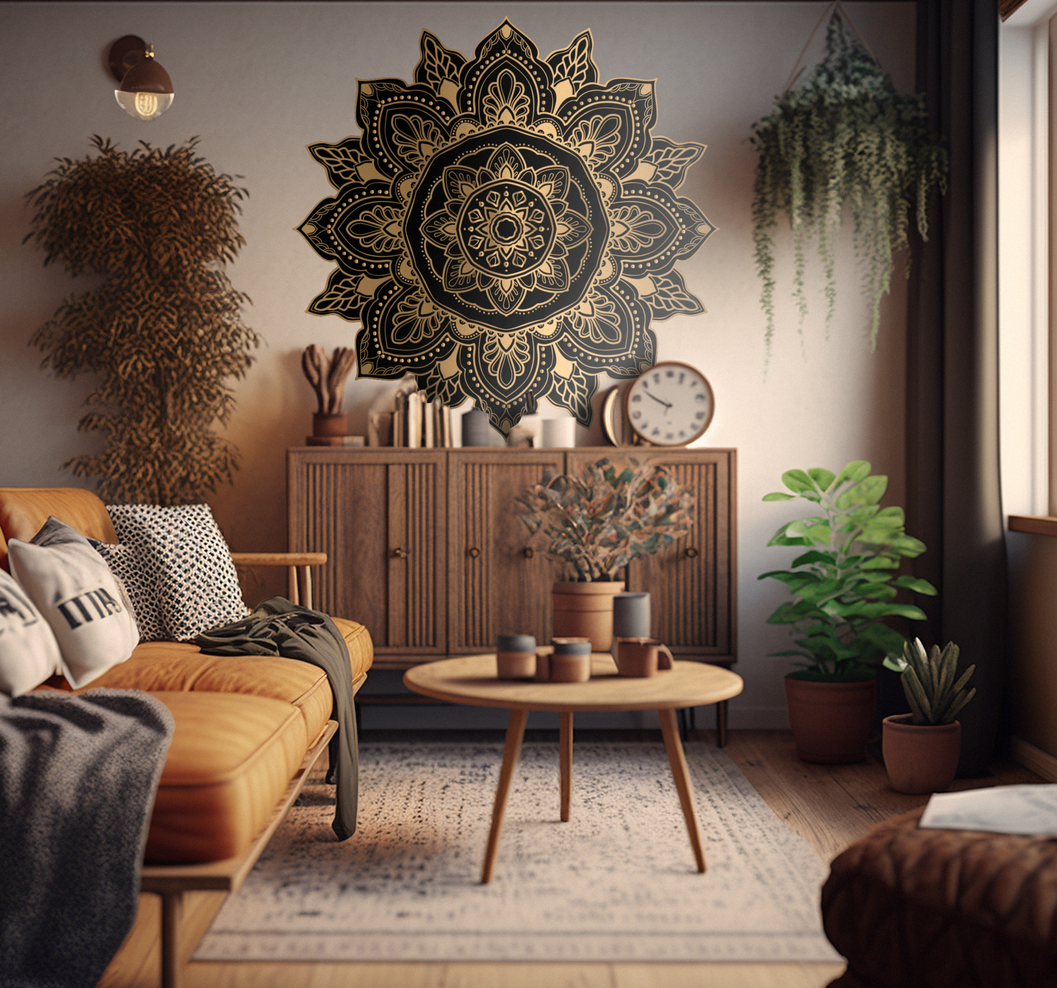 Tenstickers Muursticker woonkamer mandala met elegante druppels