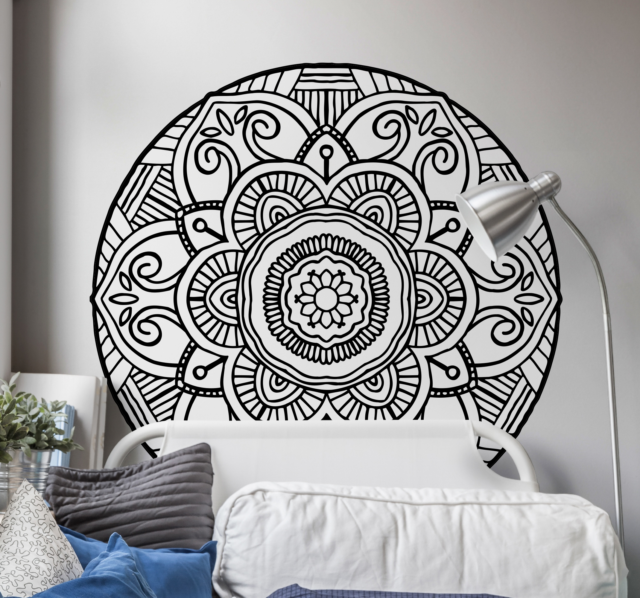 Tenstickers Stickers bloemenpatroon Mandala zwart en wit bohemien