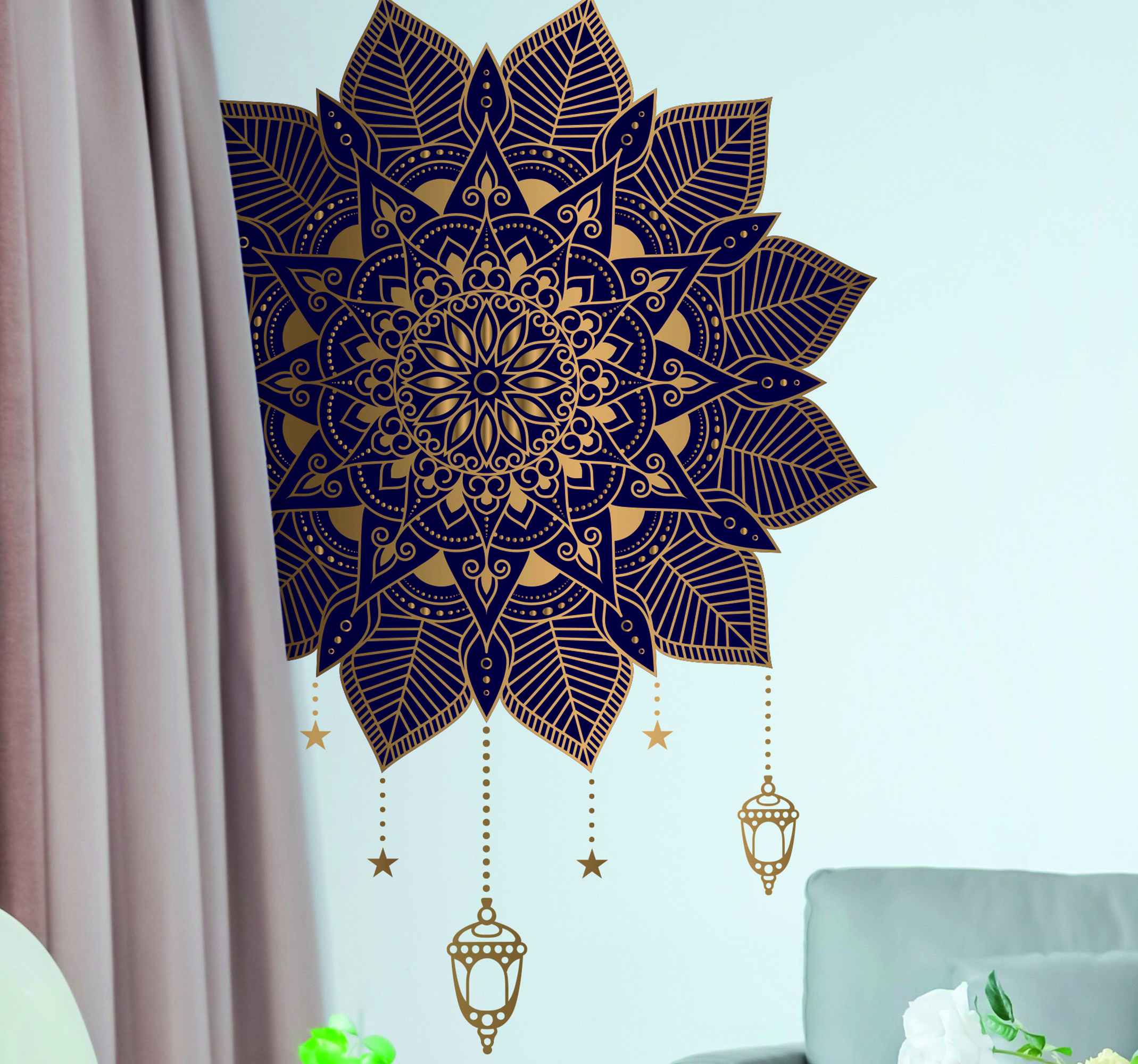 Tenstickers Stickers bloemenpatroon Mandala met elegante druppels