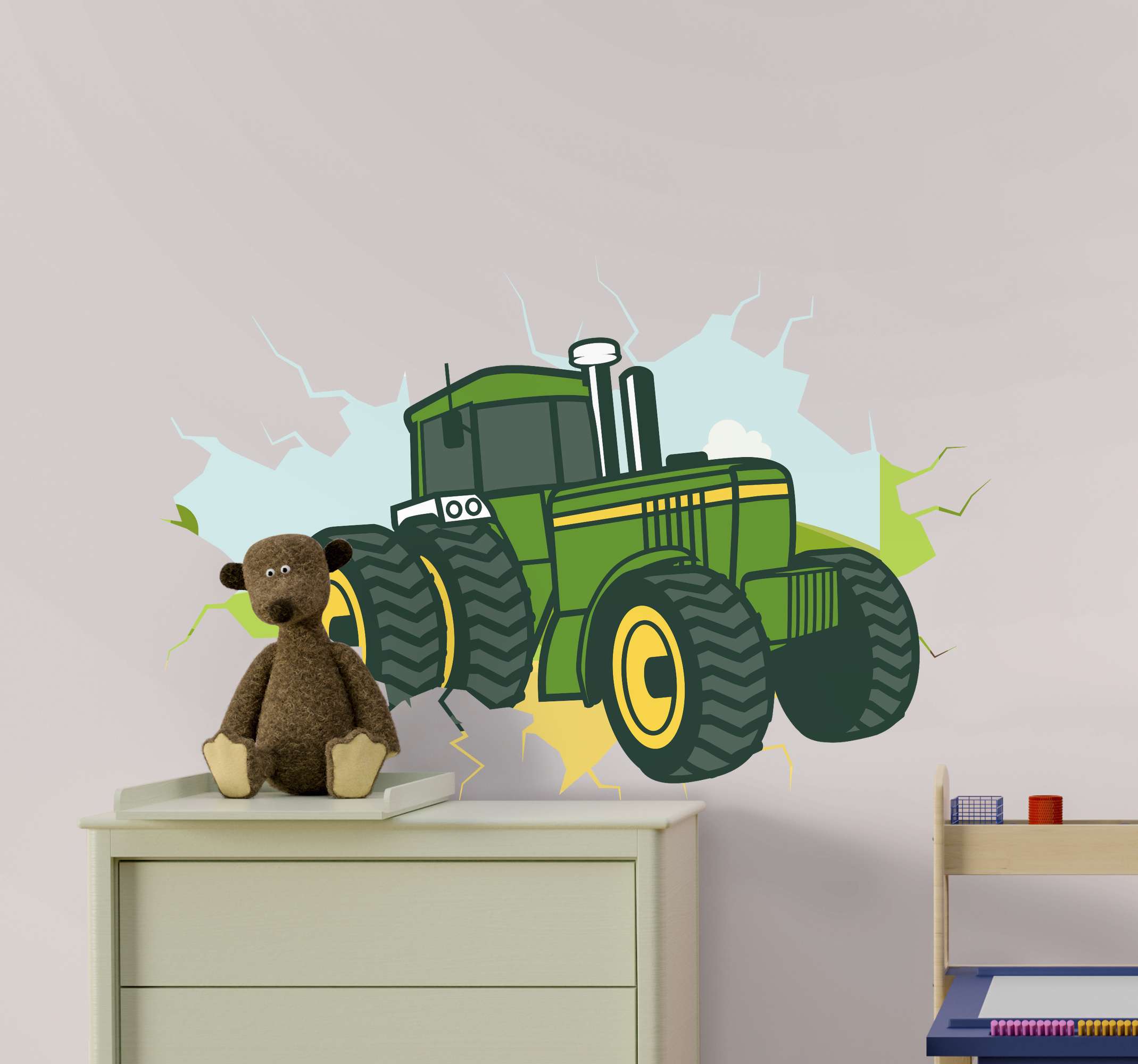 Tenstickers Muurstickers tekeningen Tractor 3d john deere