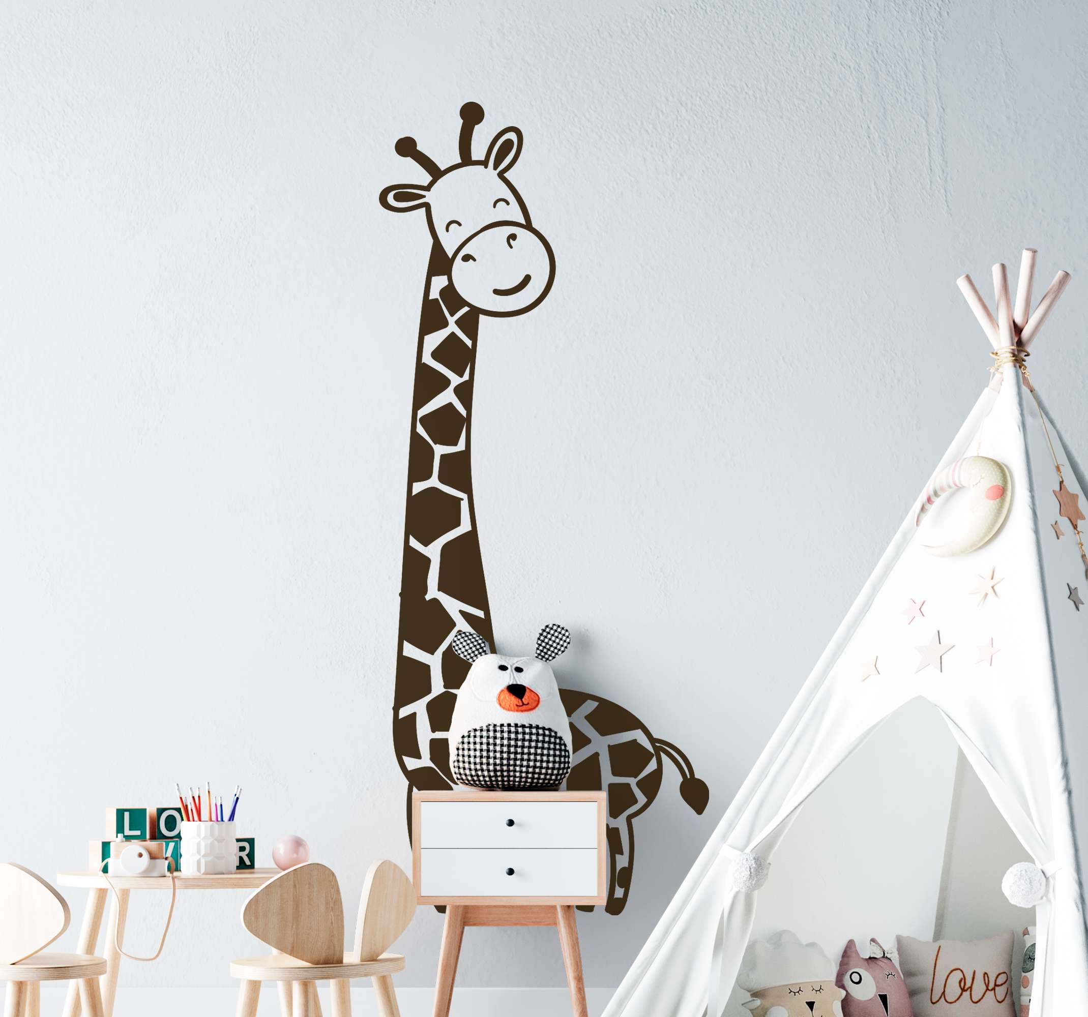 Tenstickers Muursticker babykamer giraffe baby wandelen