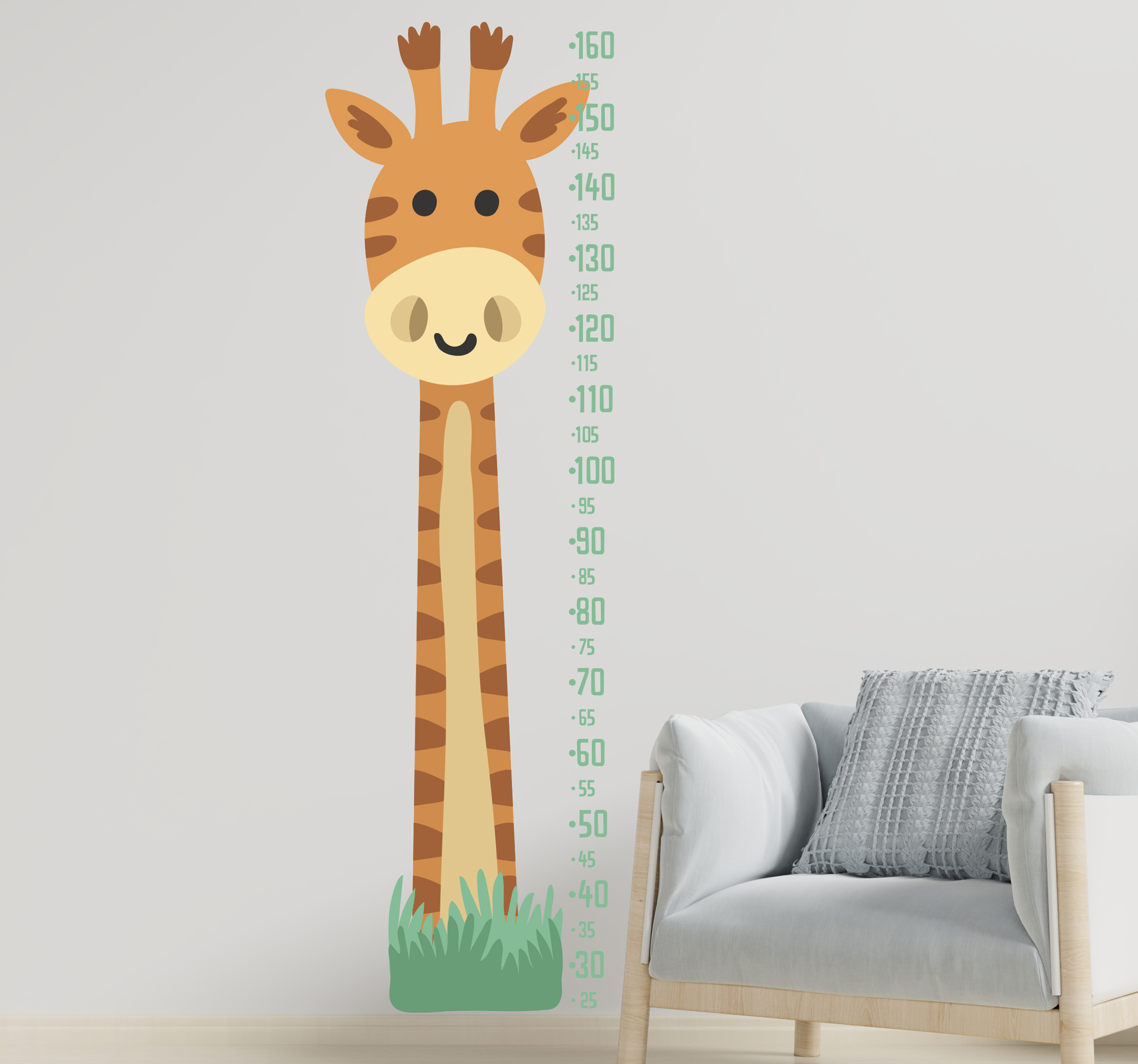 Tenstickers Muursticker groeimeter Giraf met groeimeter