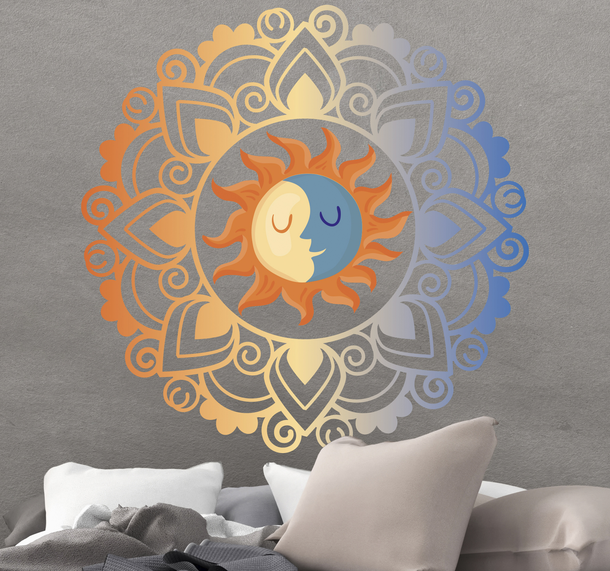 Tenstickers Stickers bloemenpatroon Zon en maan mandala