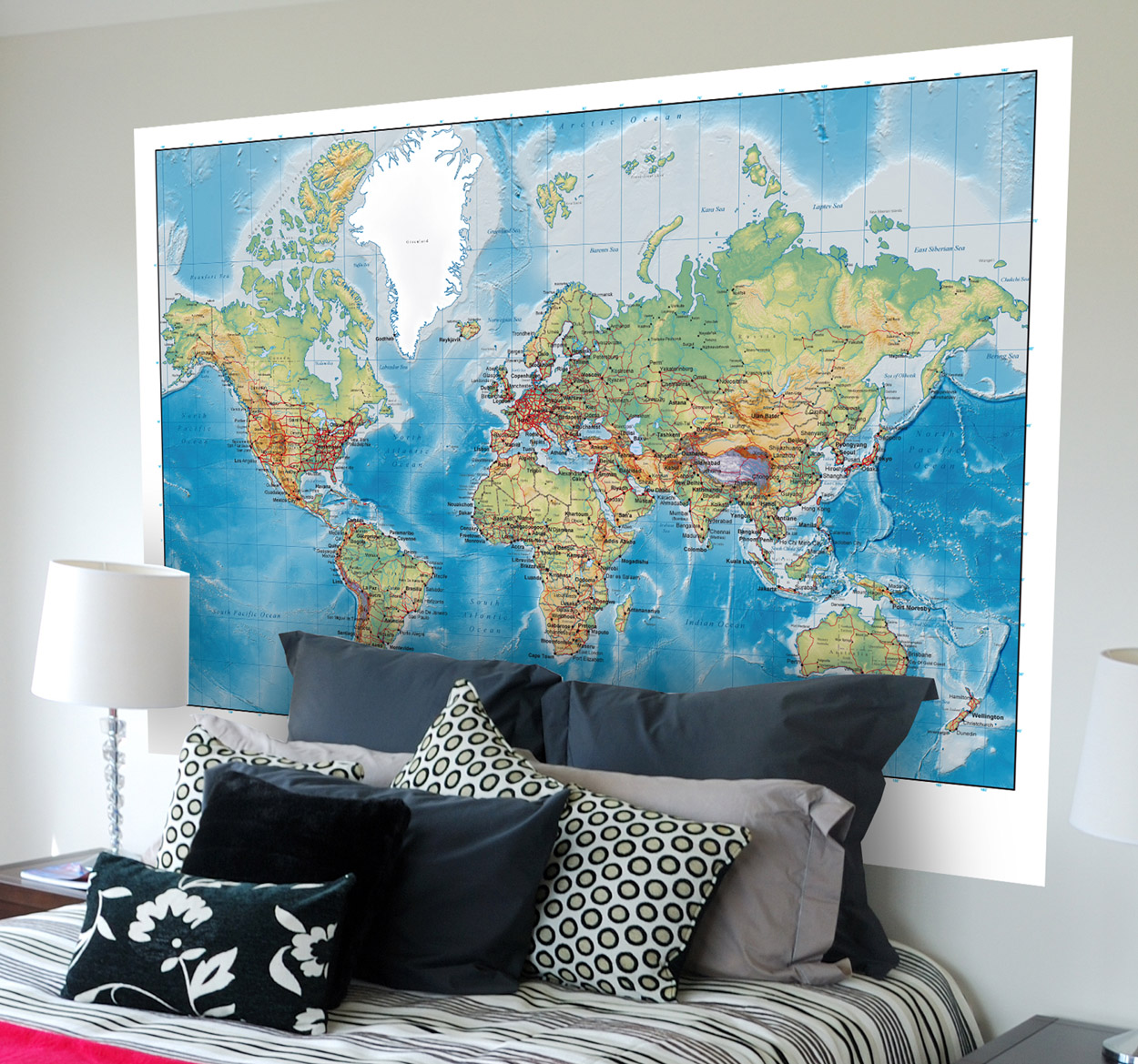 Tenstickers Muursticker woonkamer wereldkaart wereld map