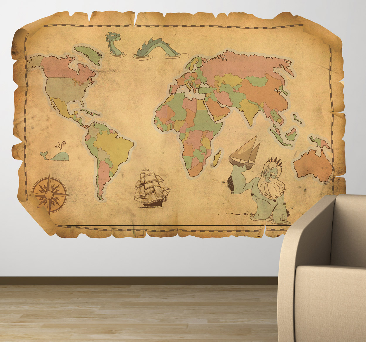Tenstickers Muursticker wereldkaart historisch