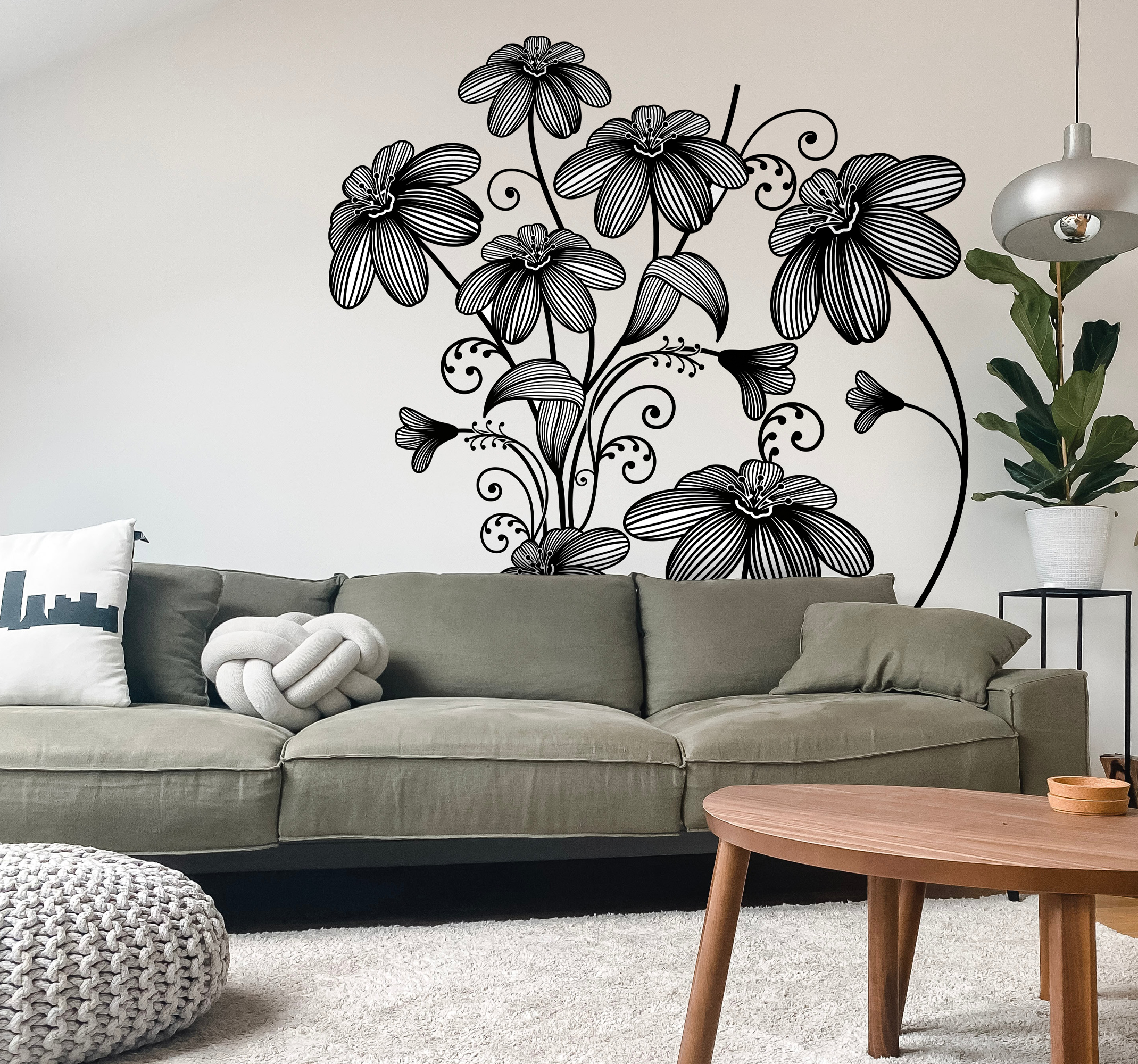 Tenstickers Sticker modern bloemen krullen