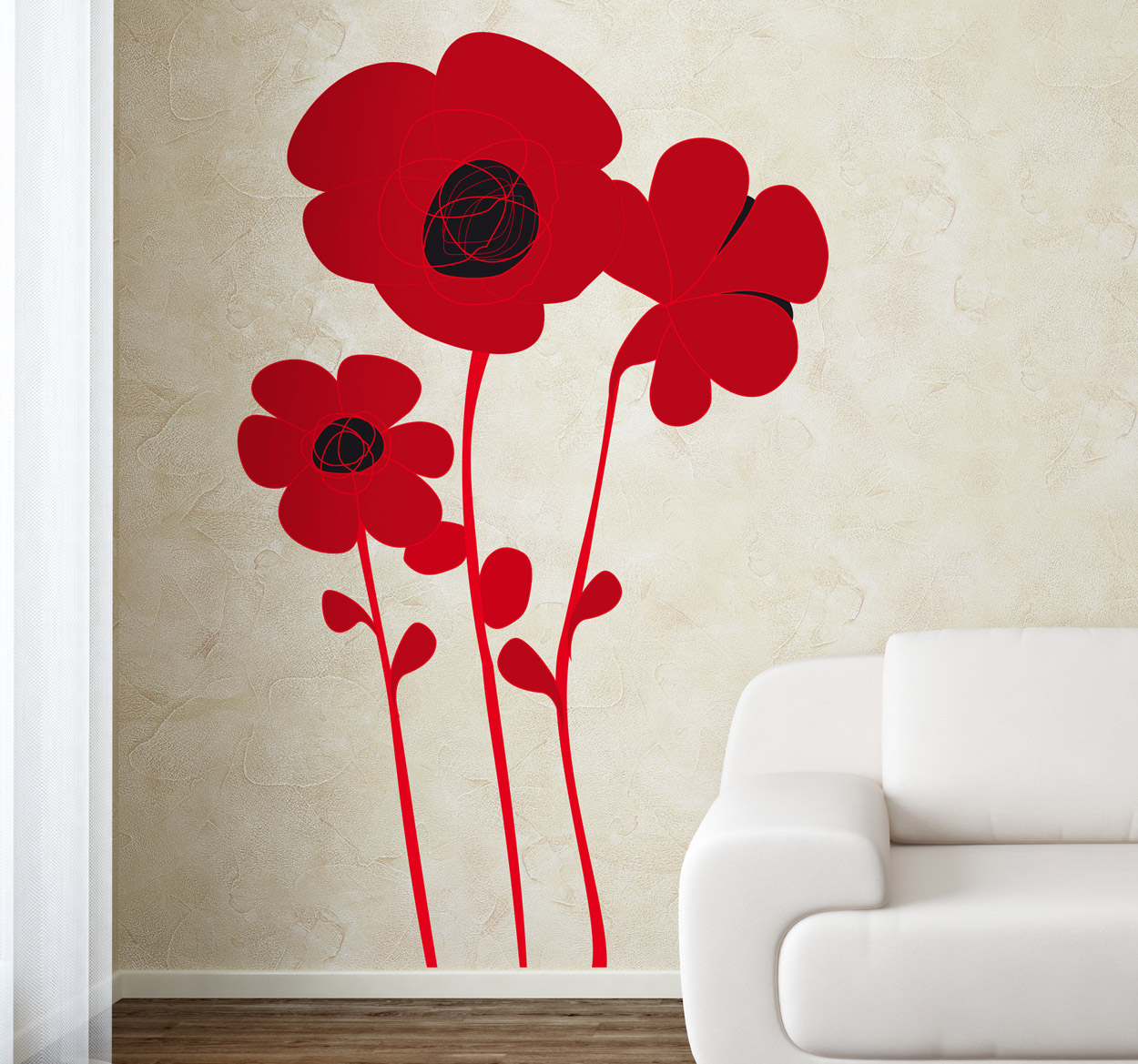 Tenstickers Bloemen muursticker met aziatische klaproos