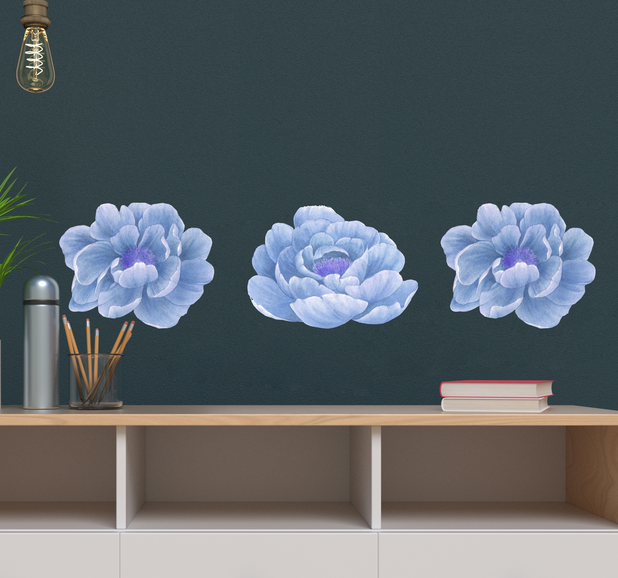 Tenstickers Bloemen stickers Pioenroos in blauw