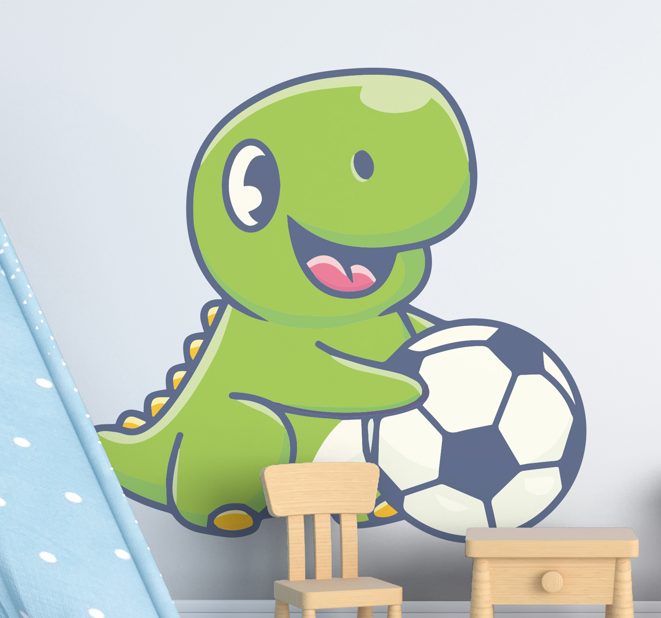 Dino Aufkleber Niedlicher dinosaurier, der fußball hält