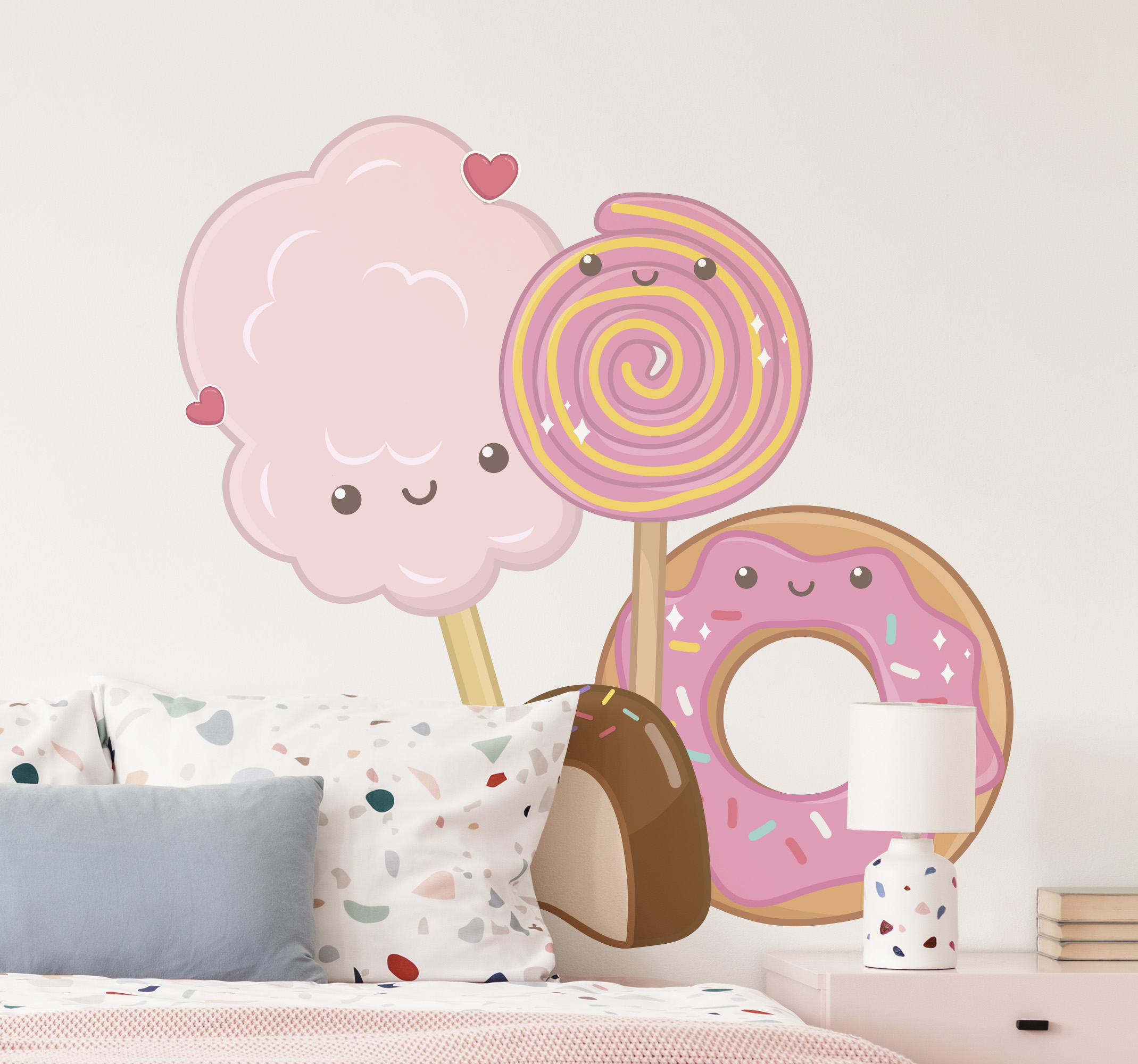 Tenstickers Muursticker kinderkamer tekeningen Anime snoepjes