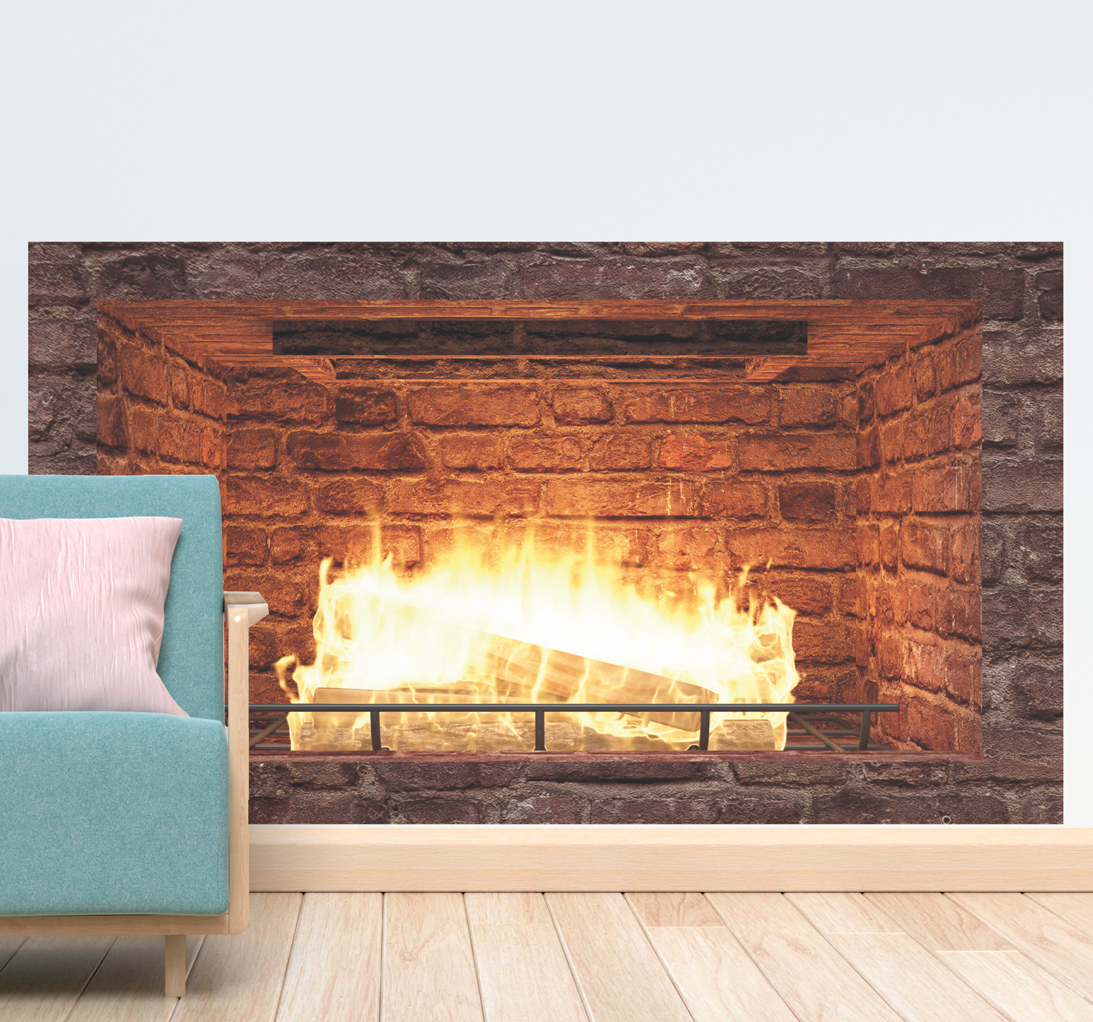 Tenstickers Muursticker woonkamer met visuele effecten open haard afbeelding