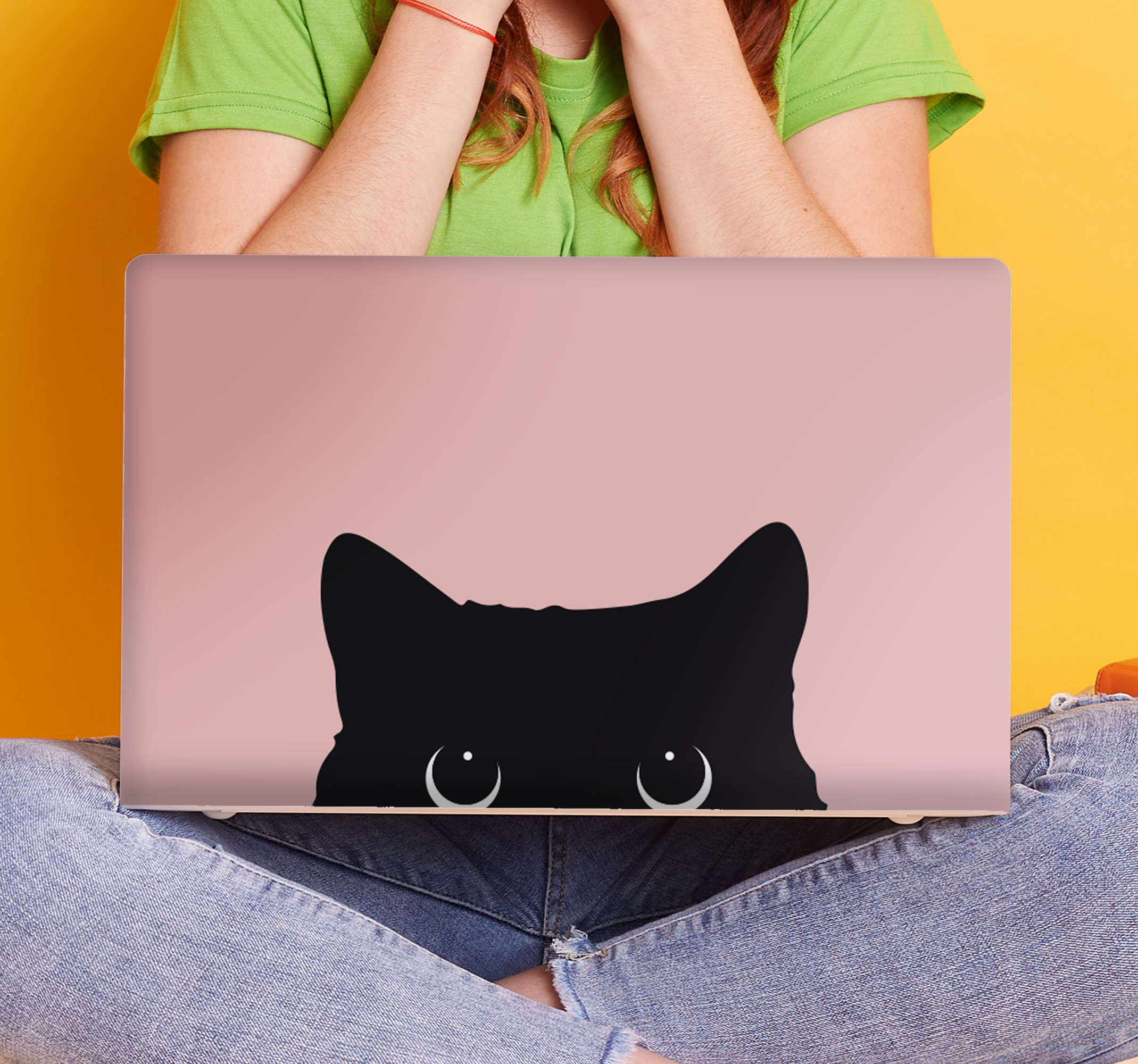 Laptop sticker Kattenhoofd op roze achtergrond