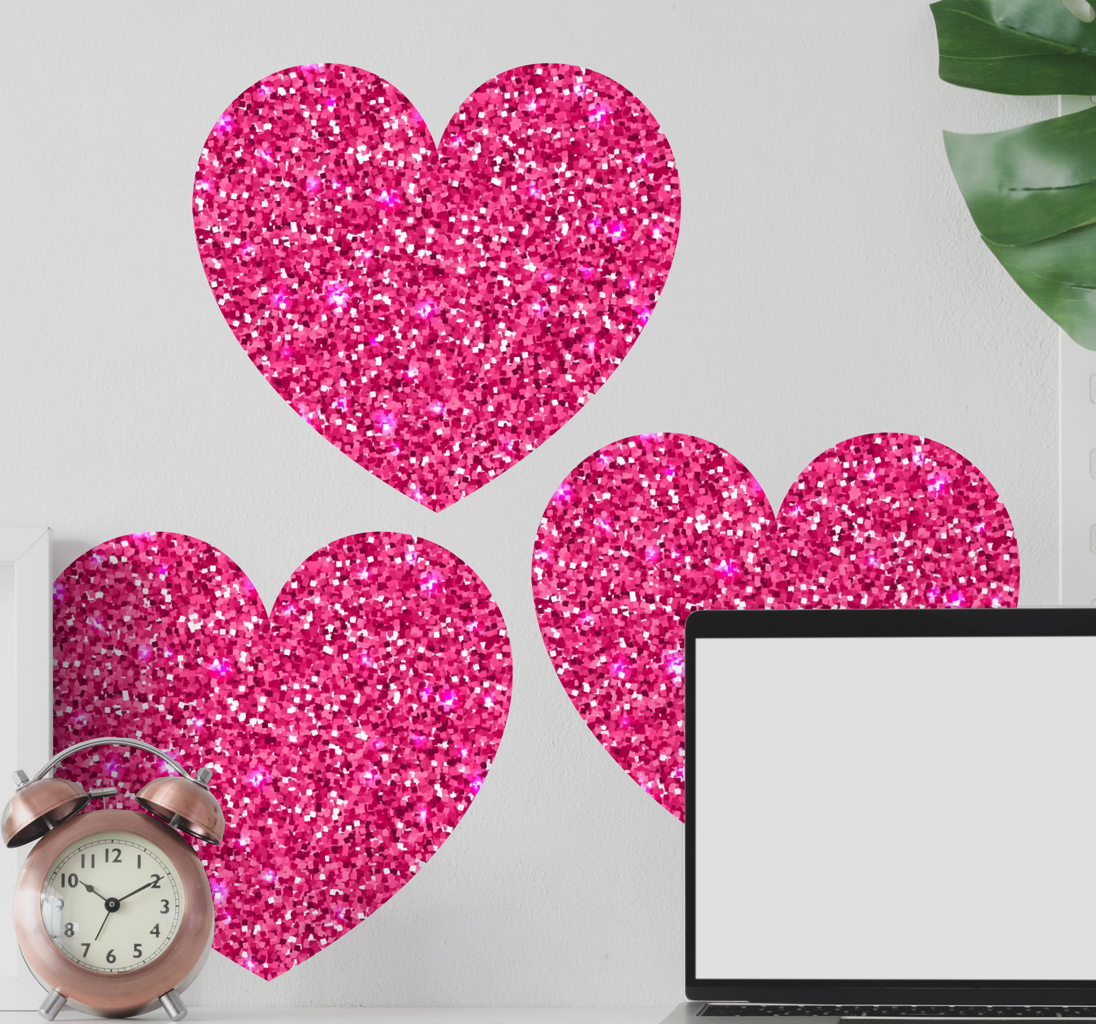 Tenstickers Muurstickers roze hartvormen met glitters