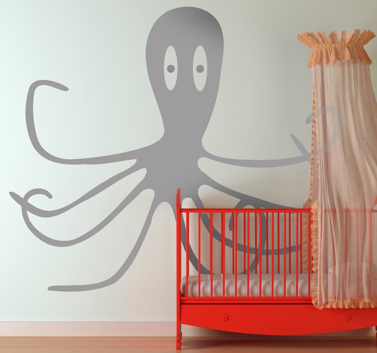 Tenstickers Sticker kinderkamer octopus grijs