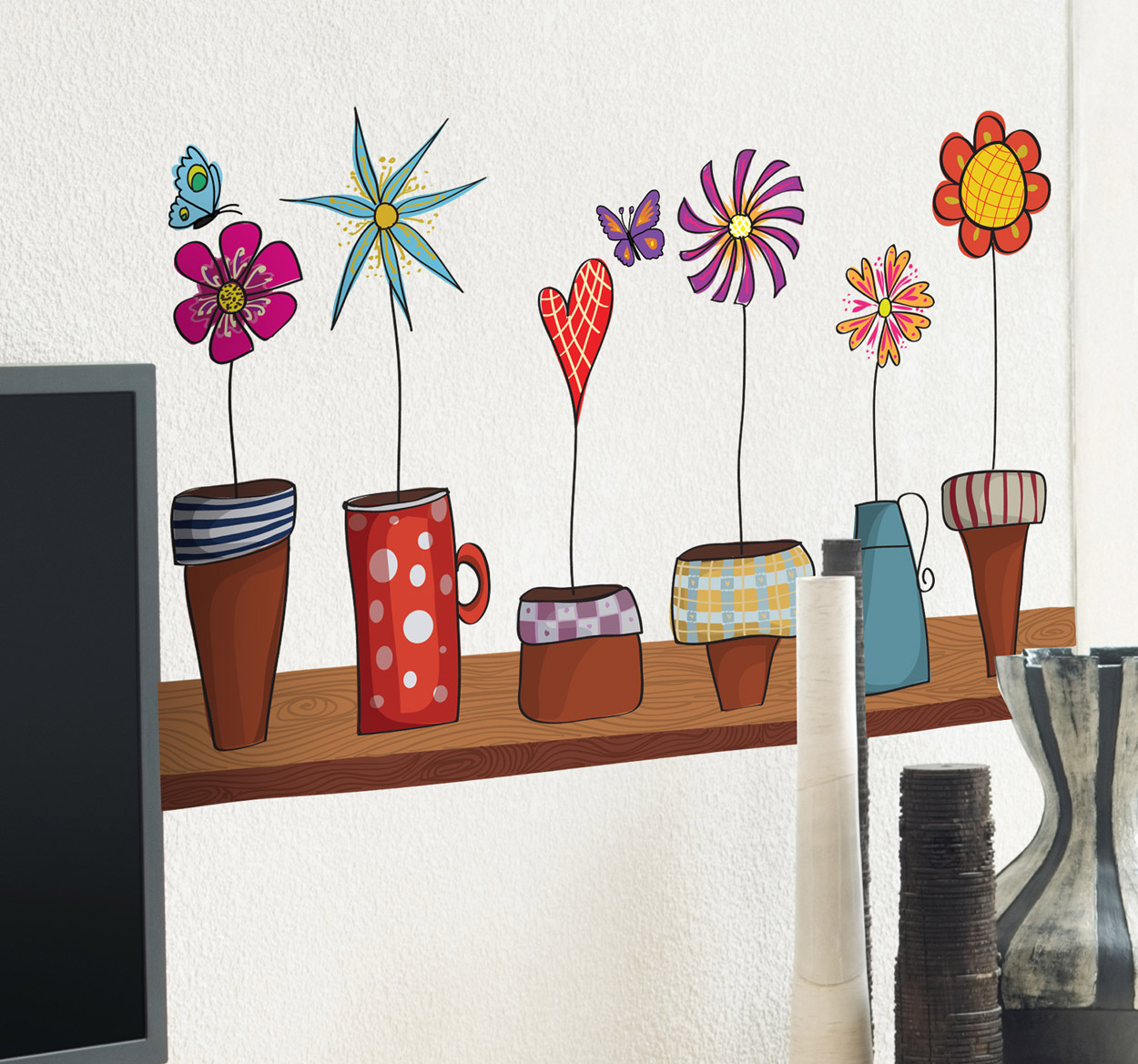 Tenstickers Muursticker Bloemen in Pot