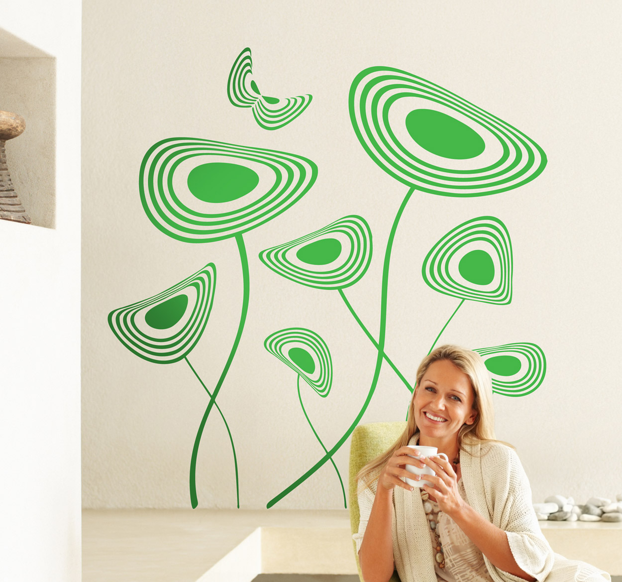 Tenstickers Sticker moderne kronkelende bloemen