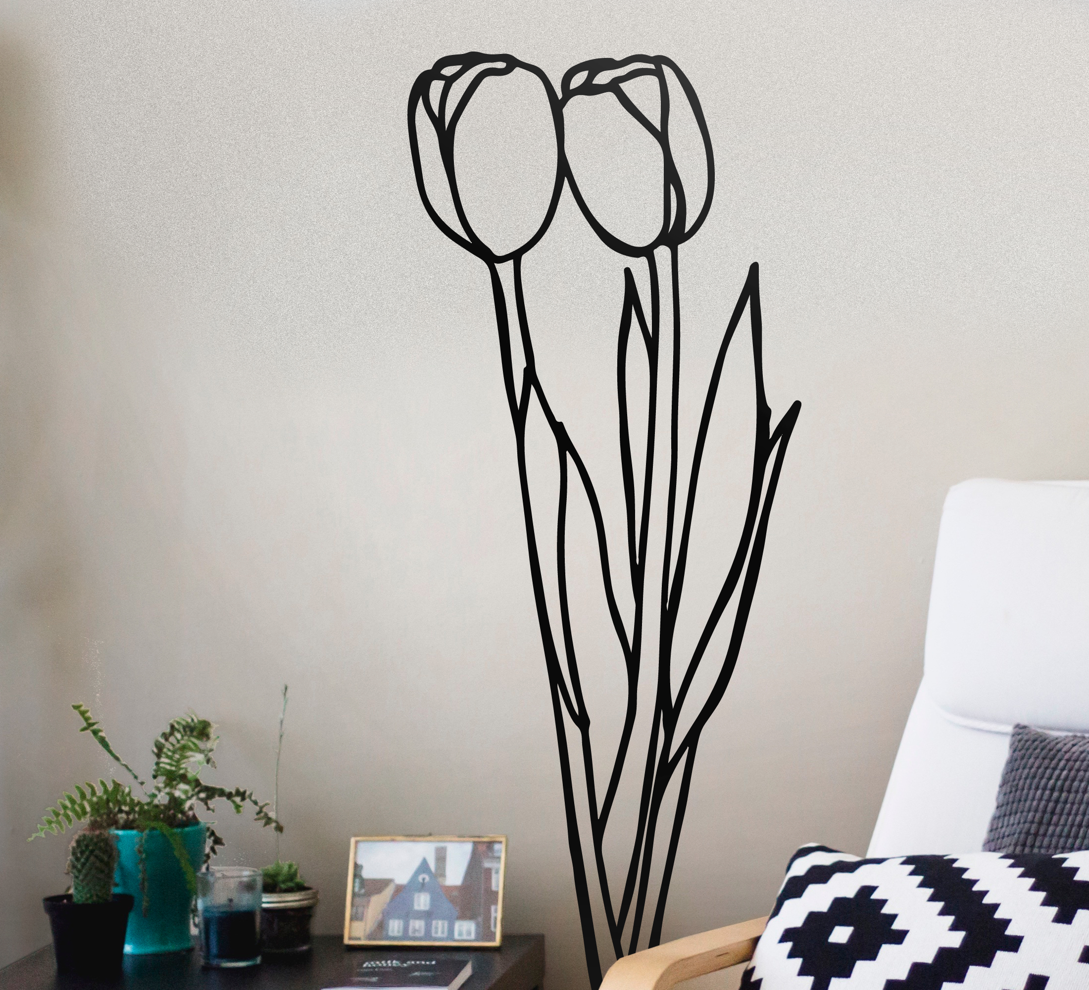 Tenstickers Bloemen muursticker Twee getekende tulpen