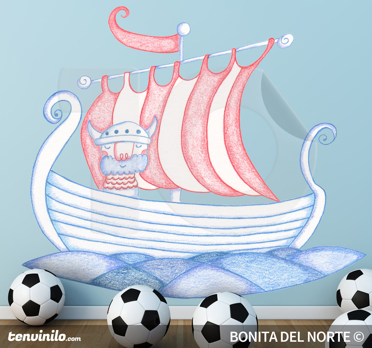 Tenstickers Sticker kinderkamer boot vikingen