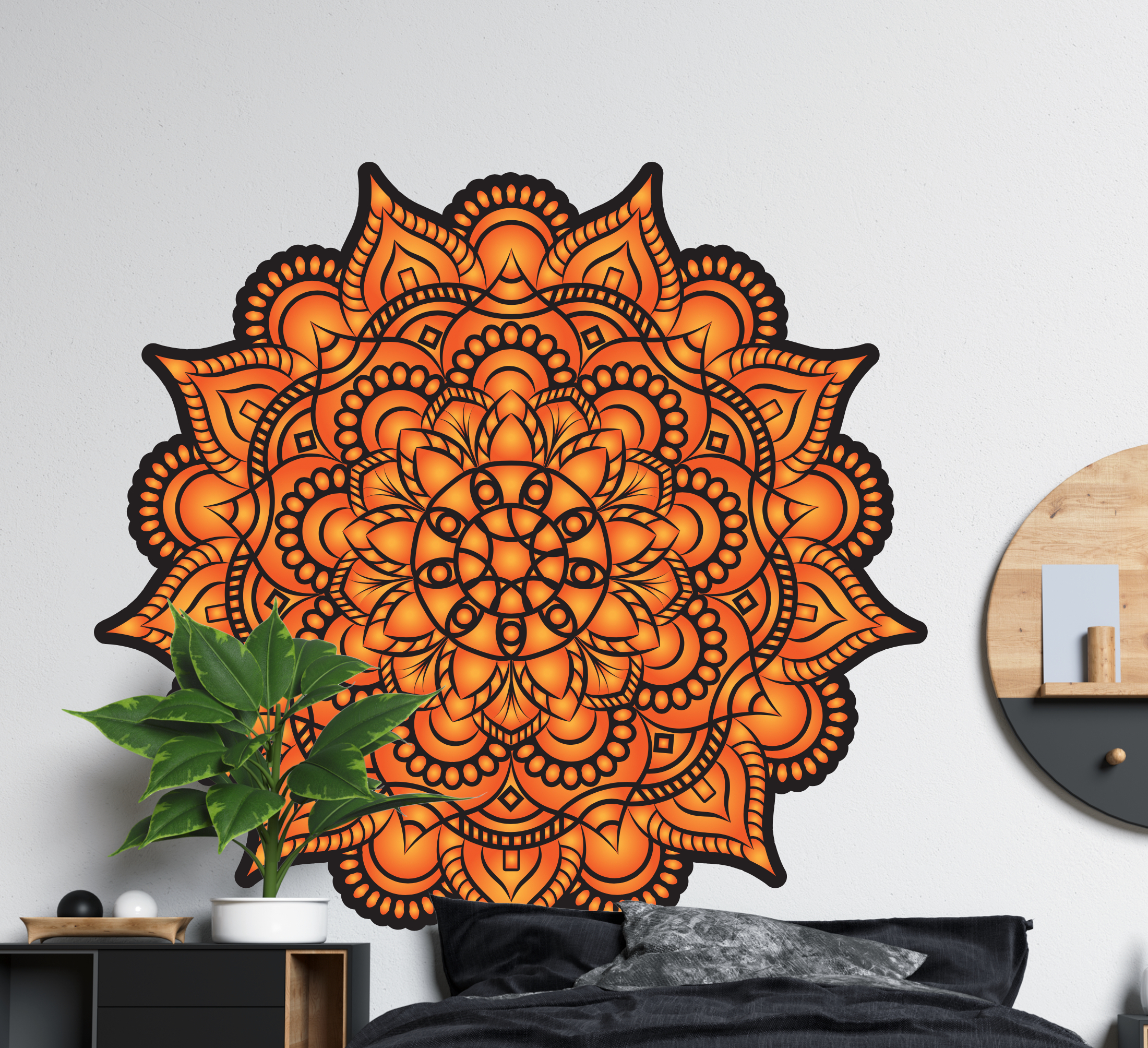 Tenstickers Slaapkamer muurstickers Oranje bloem mandala