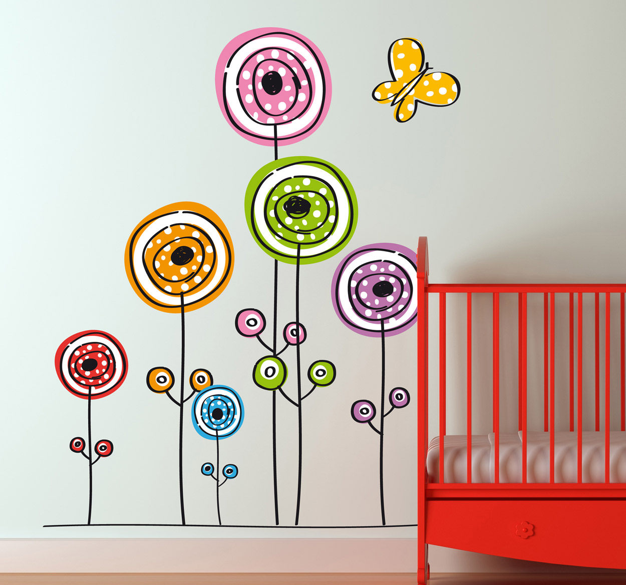 Tenstickers Sticker kinderkamer abstracte bloemen en vlinder