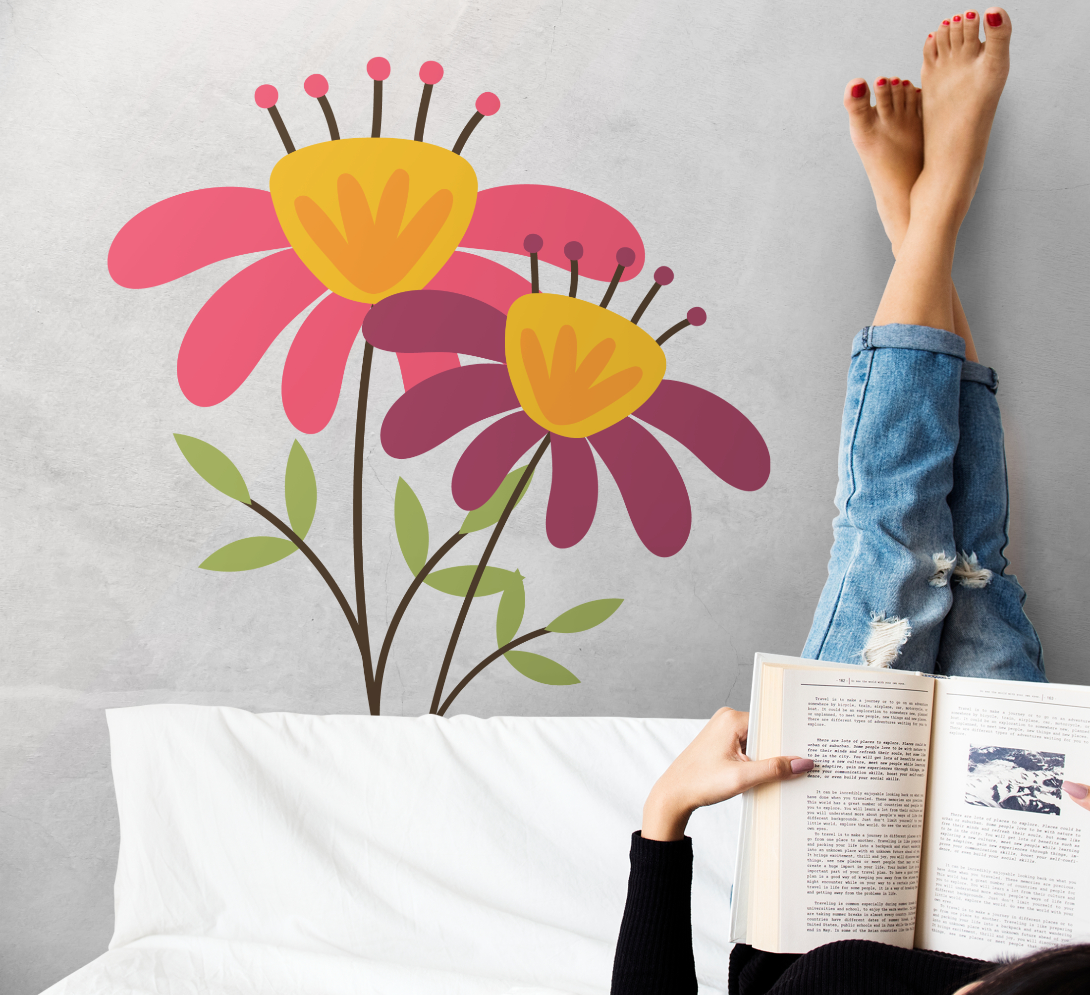 Tenstickers Bloemen muursticker paars roze
