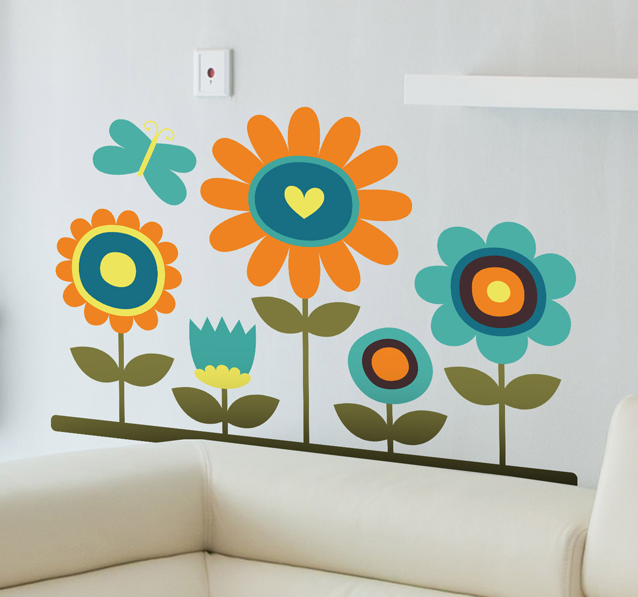 Tenstickers Sticker kinderkamer bloemen tuin vlinder