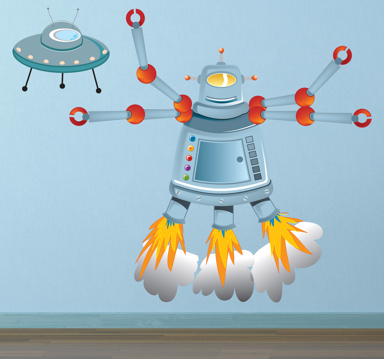 Adesivo bambini robot con razzi