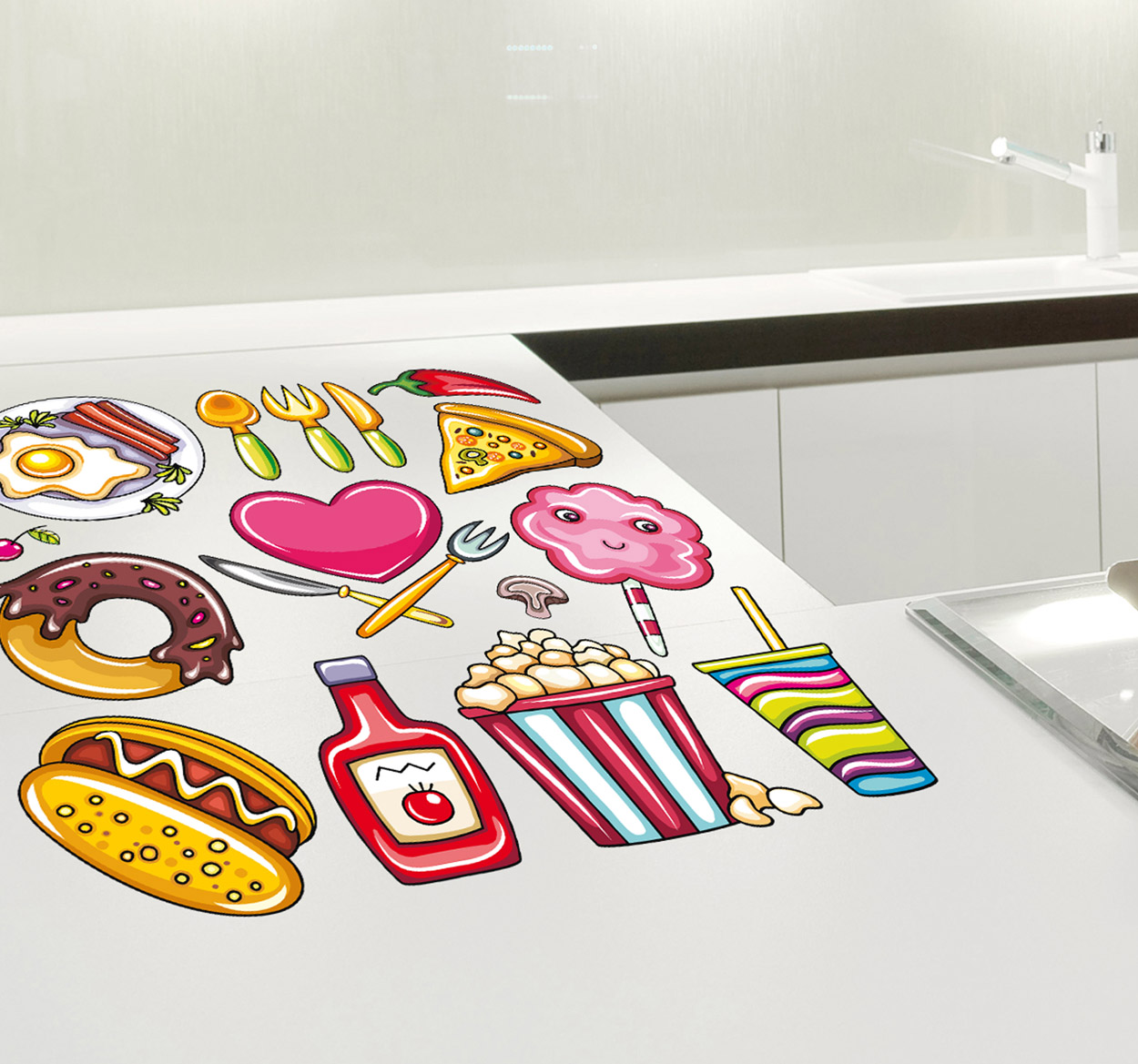 Verschilende eten fastfood sticker