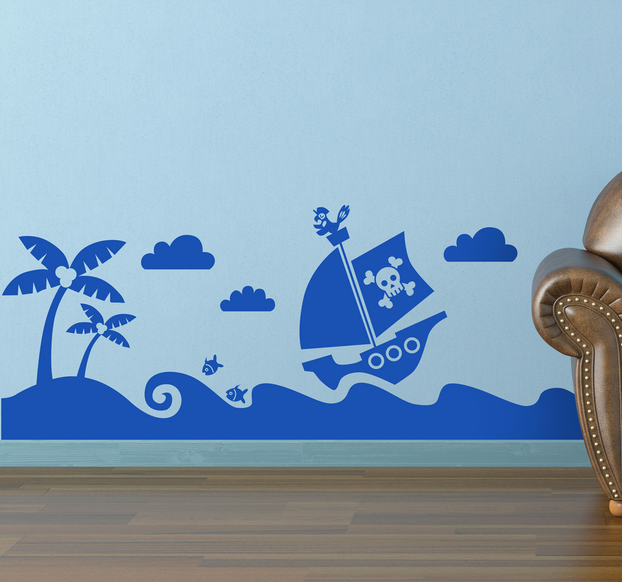 Tenstickers Sticker Piratenboot op zee
