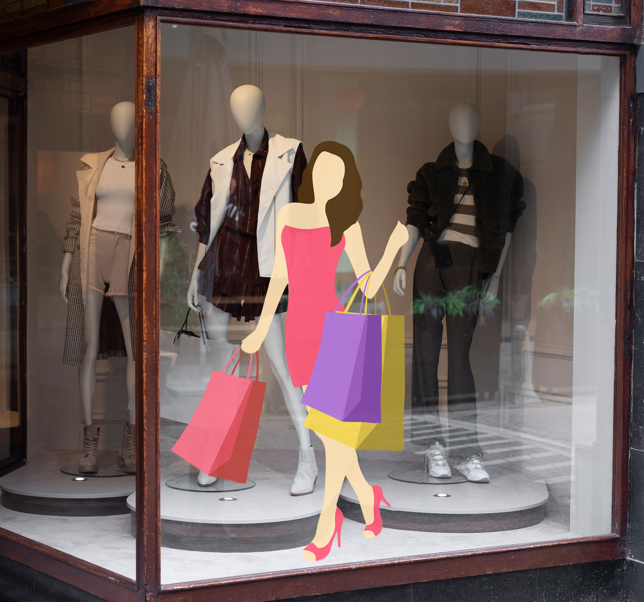 Sticker dame shopping winkelen