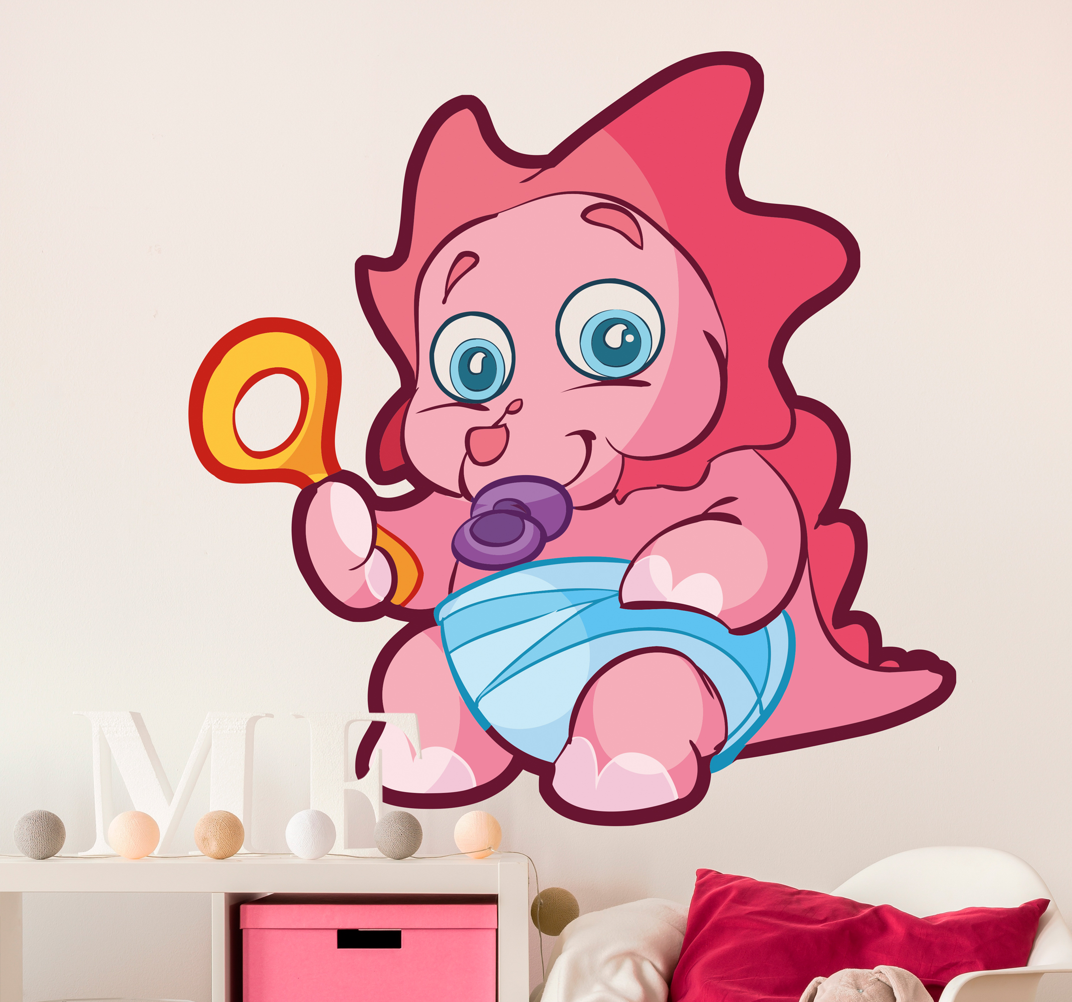 Sticker kinderkamer dinosaurus roze