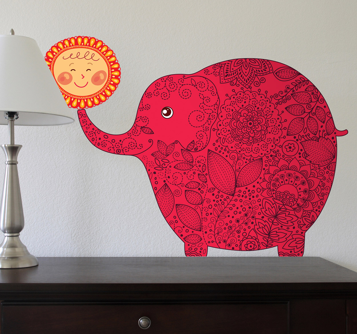 Tenstickers Muursticker kind olifant zon