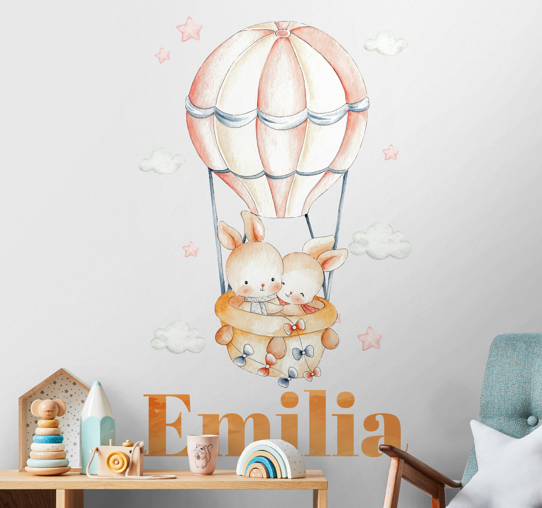 Tenstickers Muursticker tekeningen Pastel ballon met lieve dieren