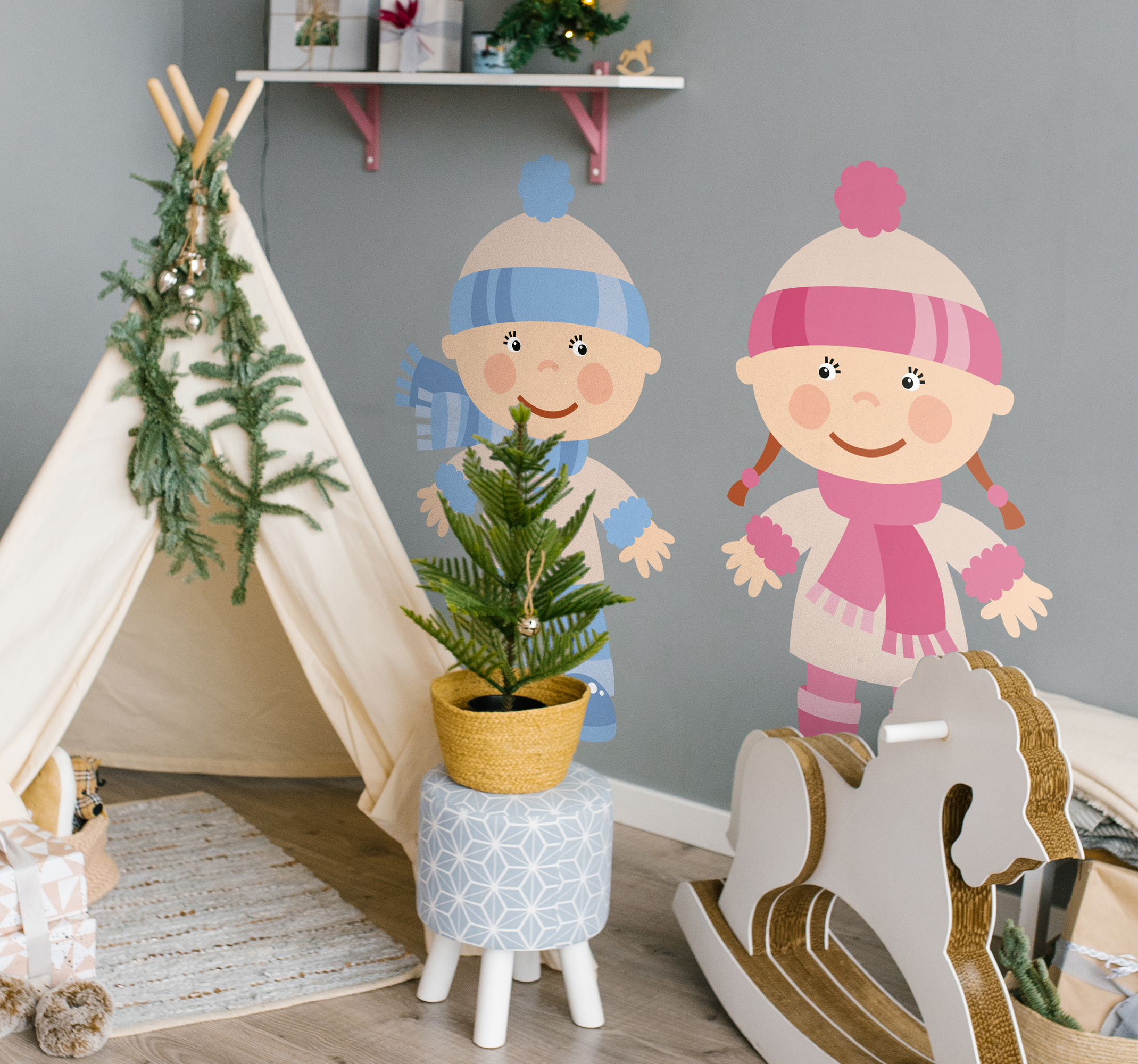 Vinilo infantil pareja bebés nieve Vinilo infantil pareja bebés nieve