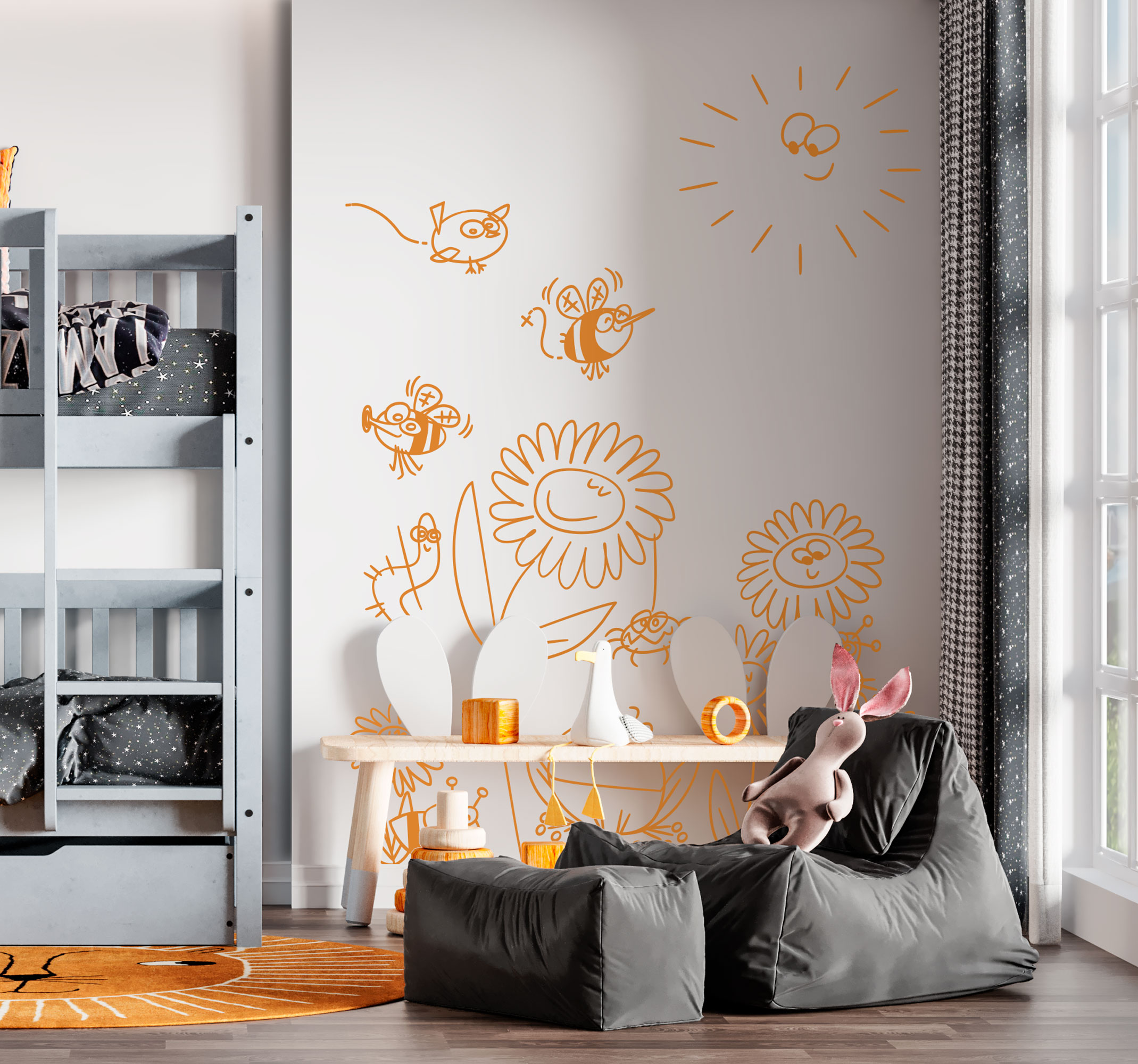 Sticker kinderkamer bloemen en insecten