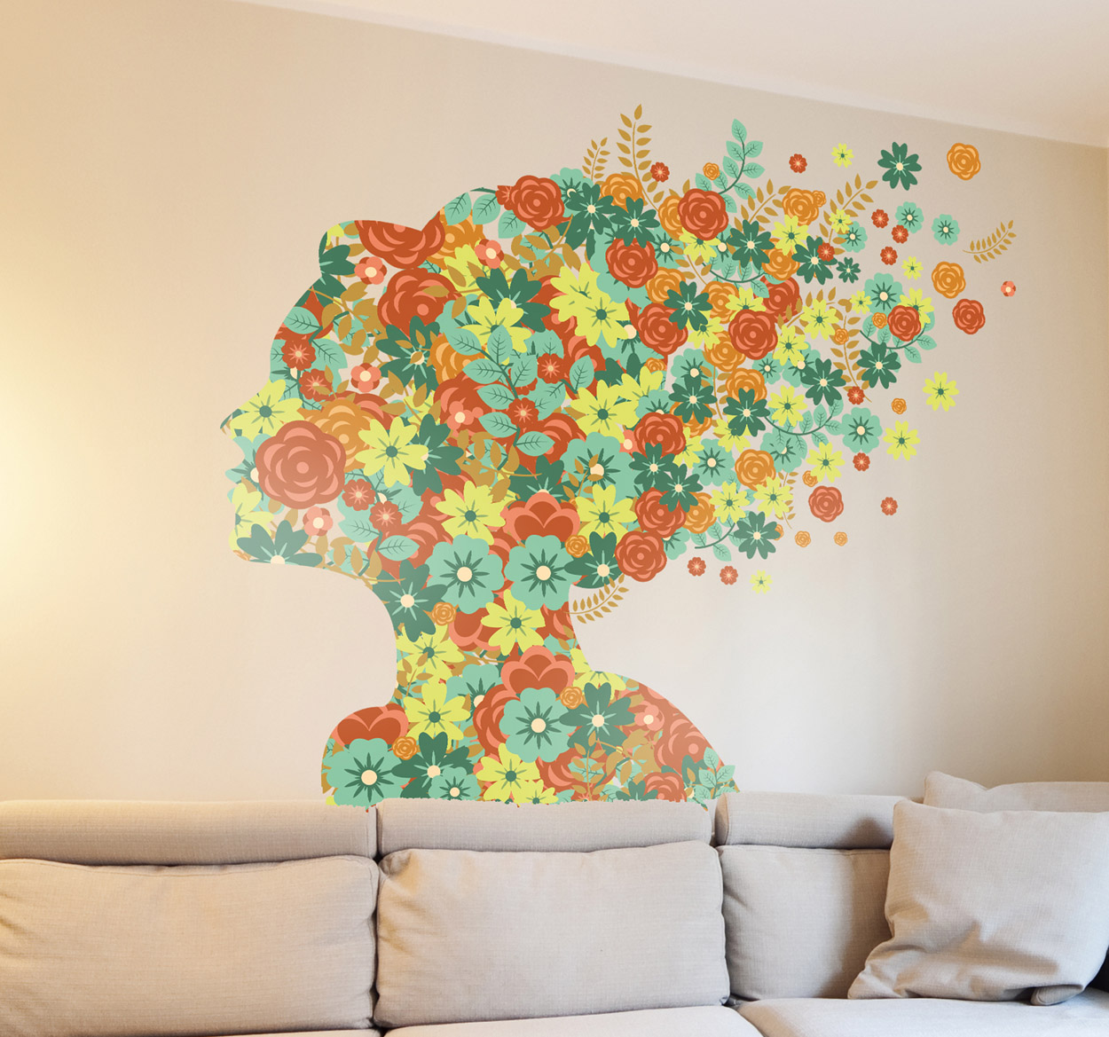 Tenstickers Bloemen vrouw haar sticker