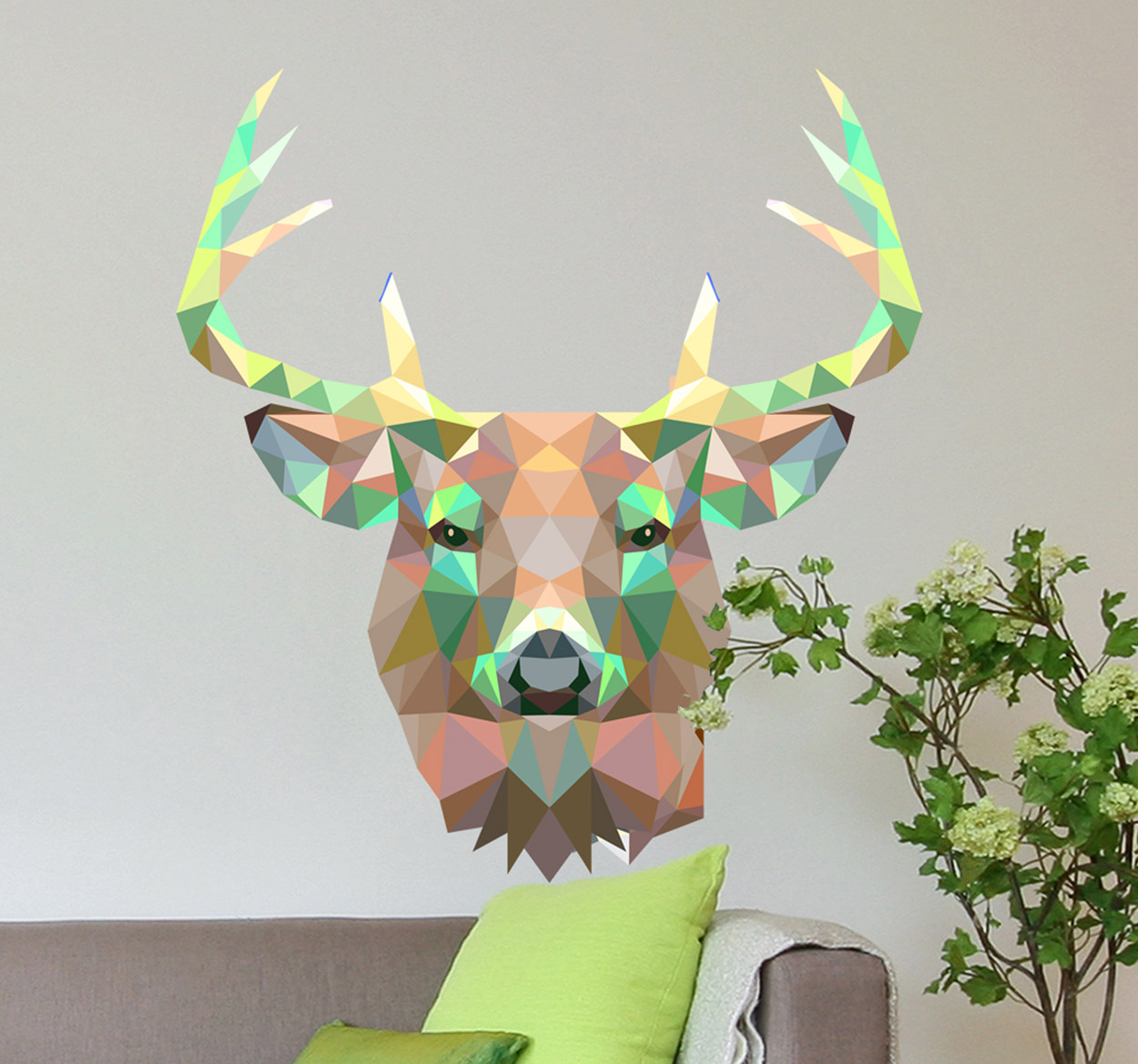 Tenstickers Muurstickers dieren prisma geometrisch hert