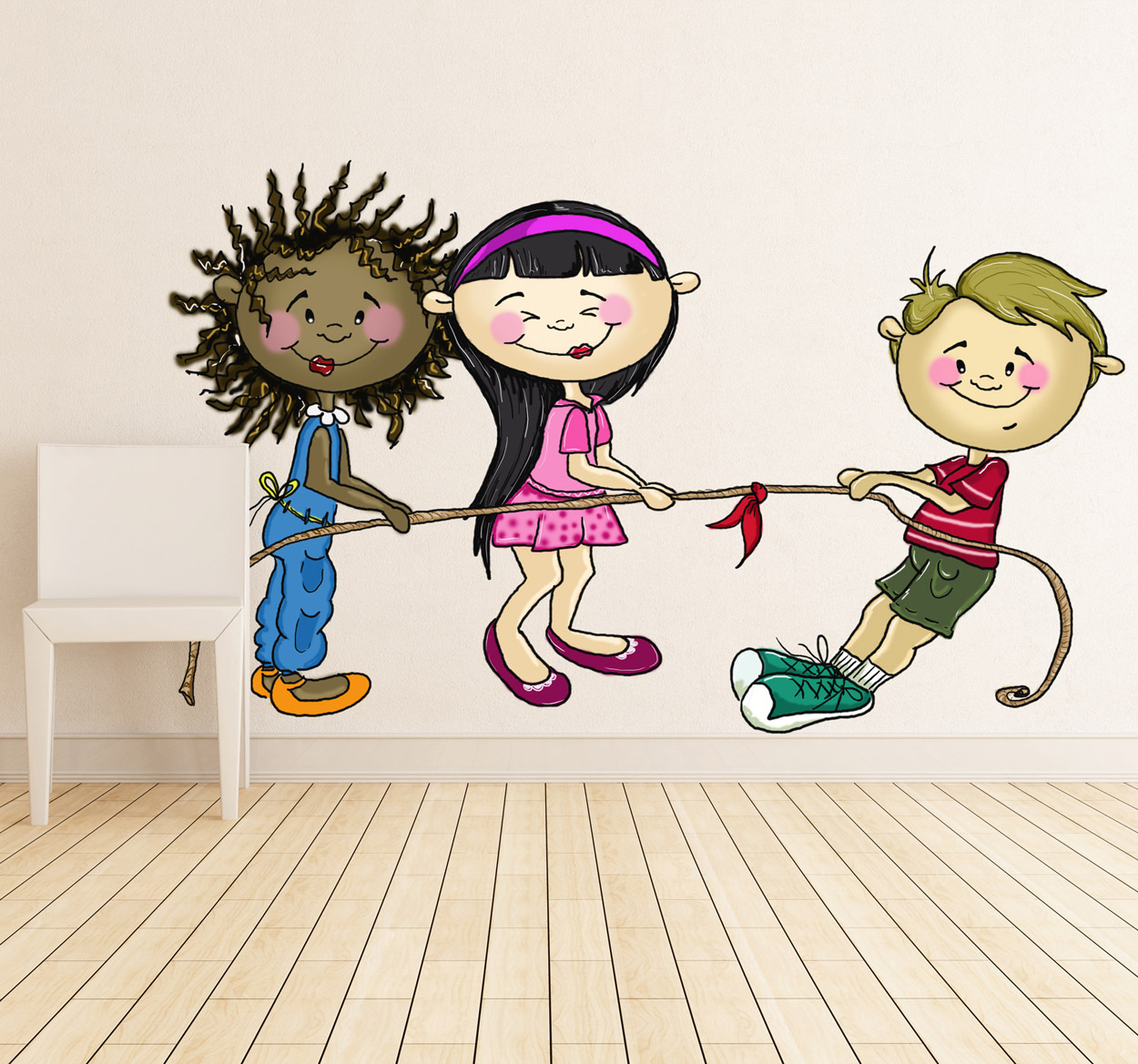 Tenstickers Sticker kinderkamer touwtrekken kinderen