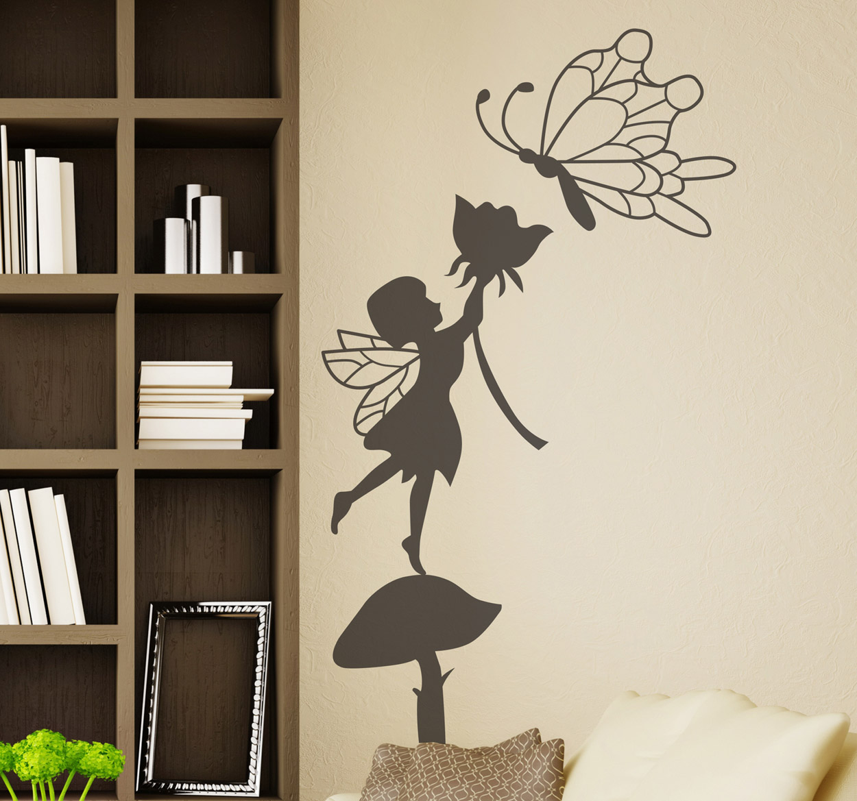 Tenstickers Bloemen muursticker kinderen fee vlinder