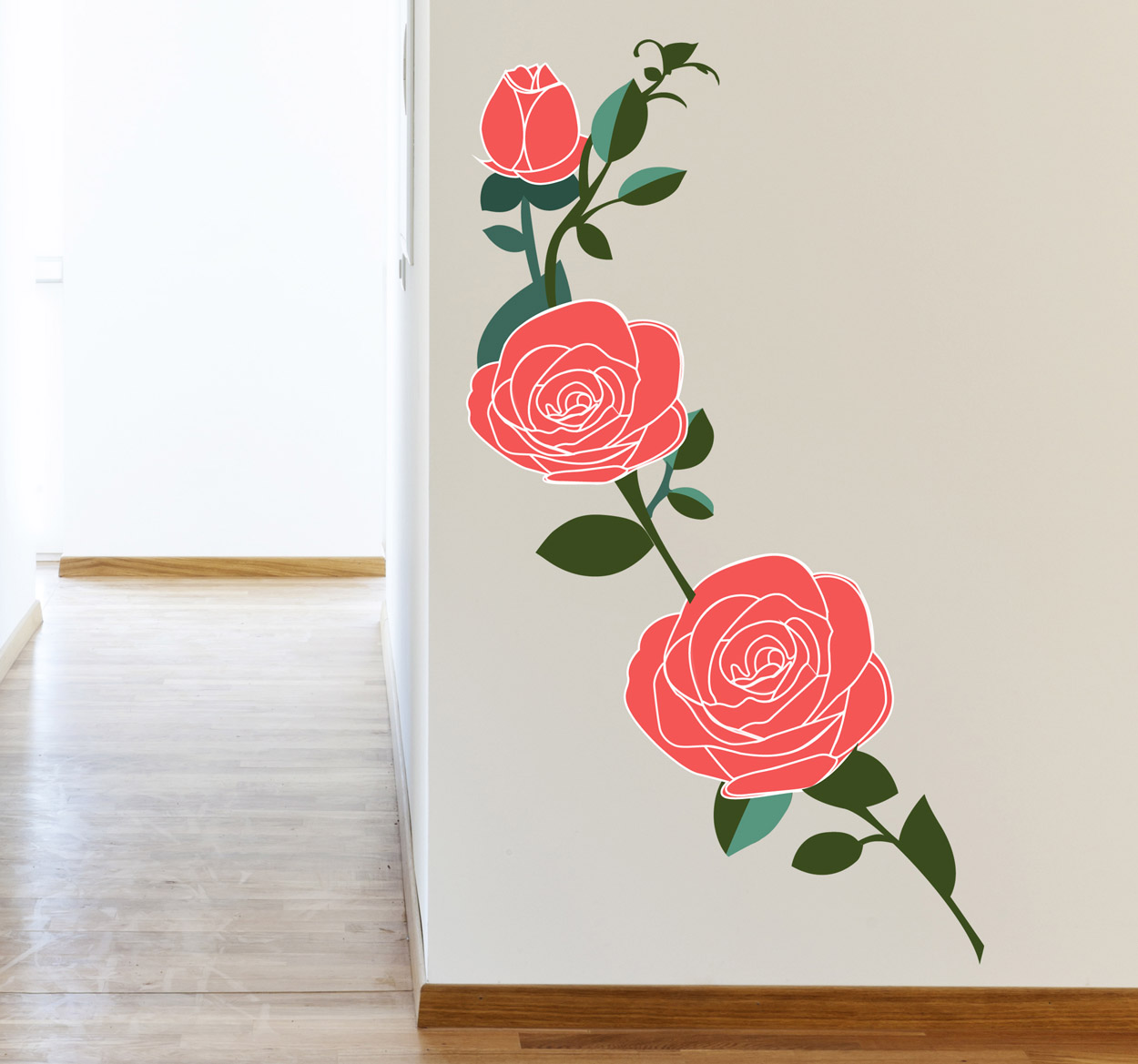 Tenstickers Bloemen muursticker woonkamer roze rozen