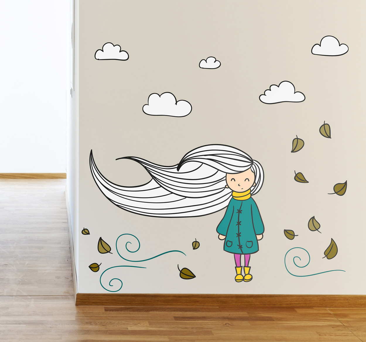 Tenstickers Muursticker girl in de Wind