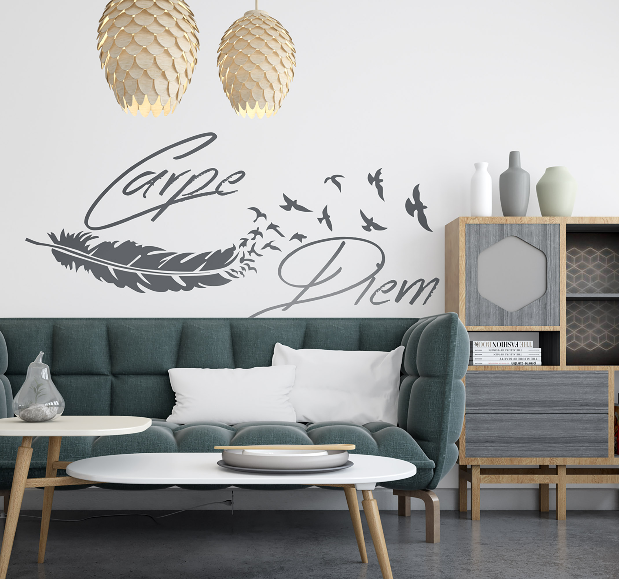 Muursticker tekst woonkamer Carpe Diem