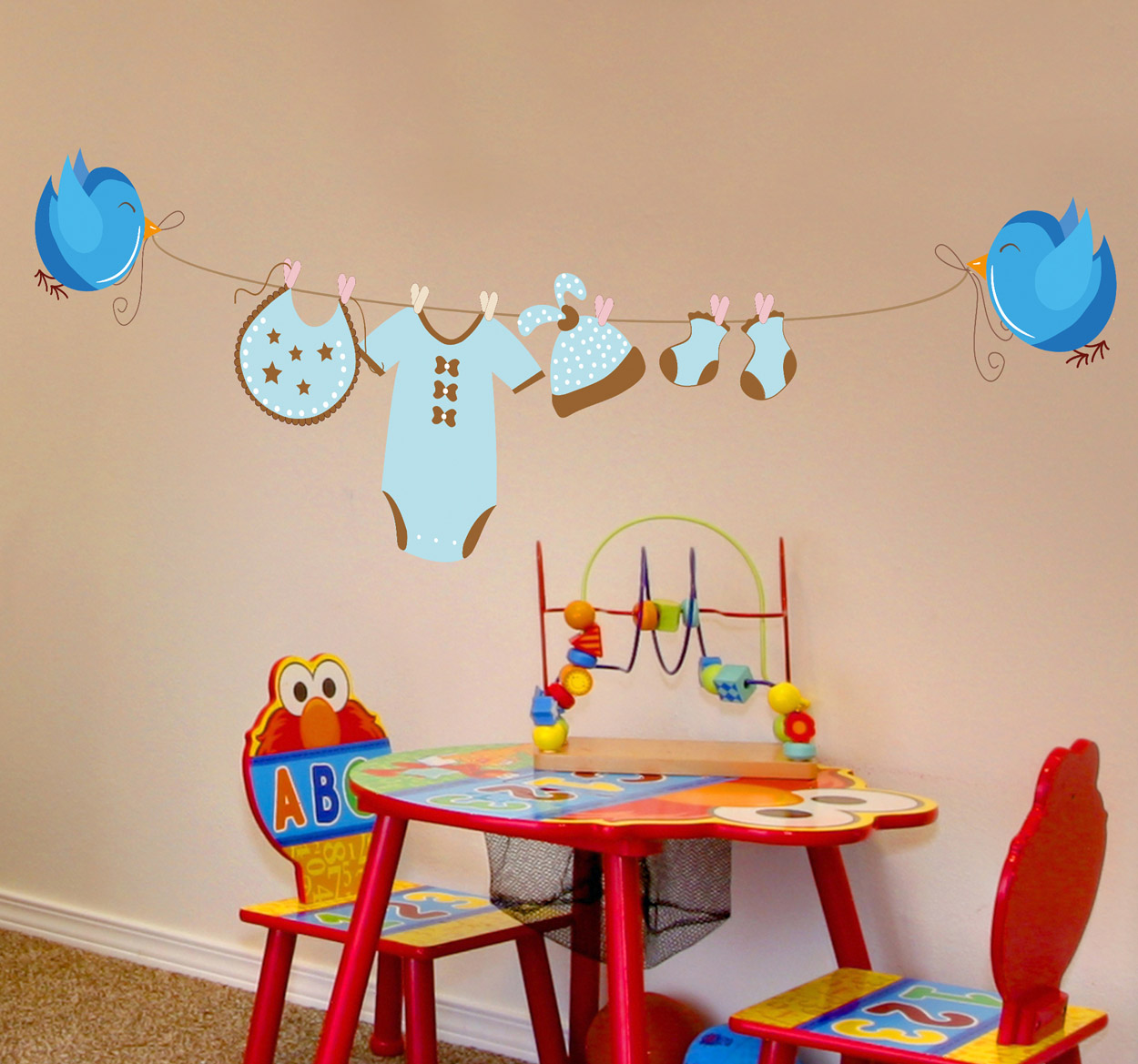 Tenstickers Sticker babykamer vogels wasdraad